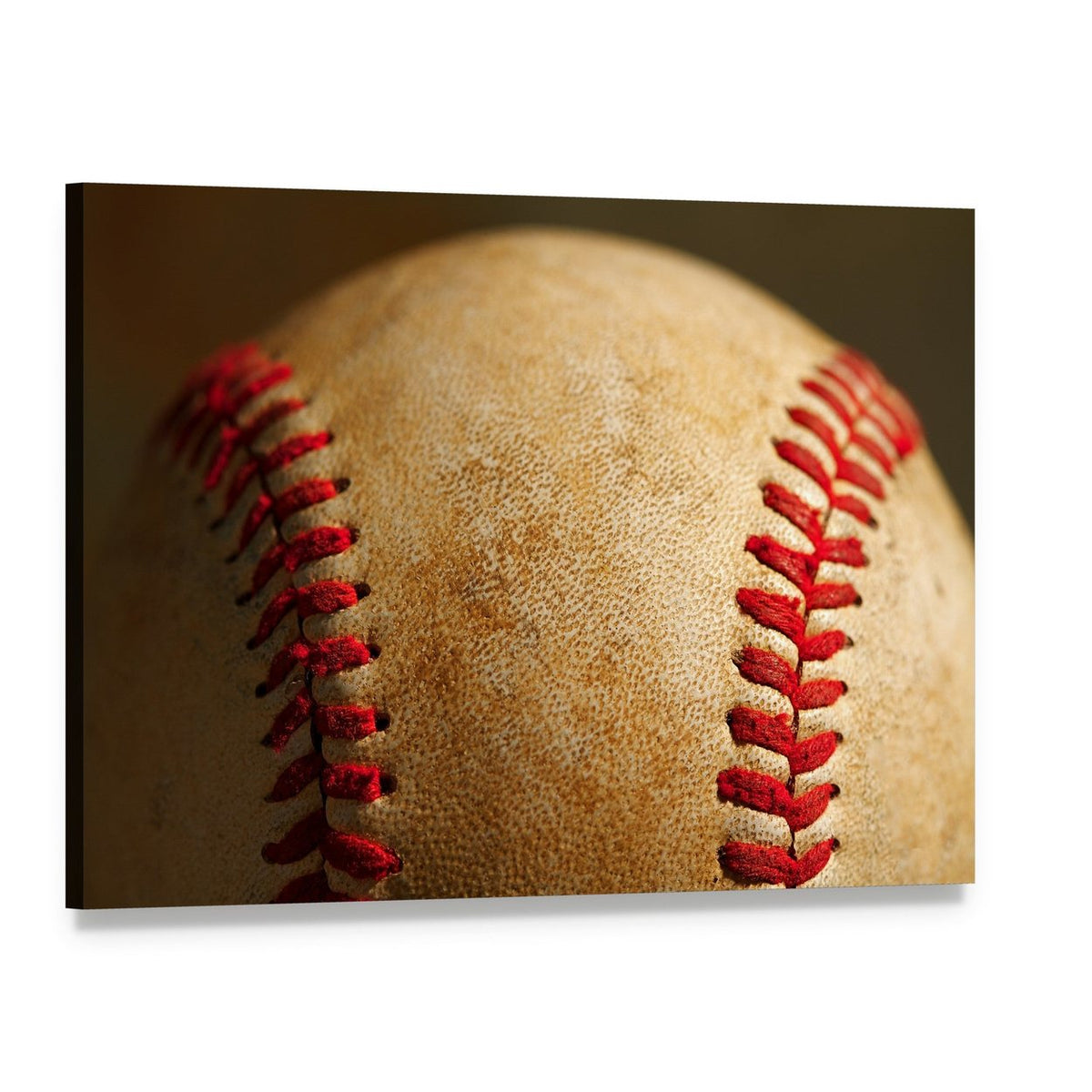 Close Up of Baseball Canvas Wall Art, single panel gallery wrapped canvas, angled product view