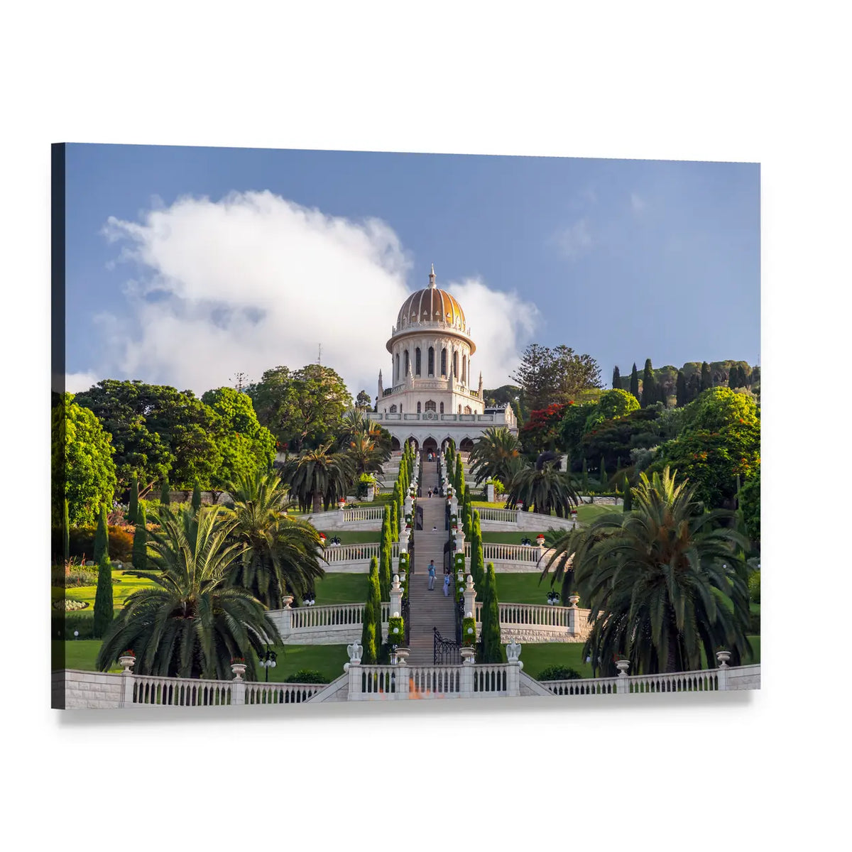 Shrine of the Báb and Baháʼí Terraces Canvas Wall Art, single panel gallery wrapped canvas, angled product view