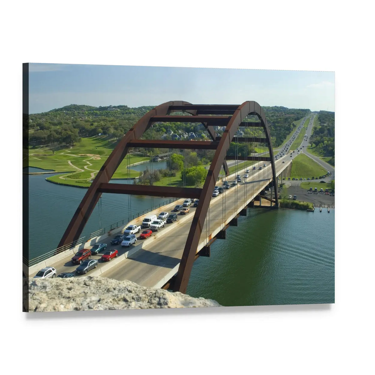 Arch Bridge in Austin, Texas Canvas Wall Art, single panel gallery wrapped canvas, angled product view
