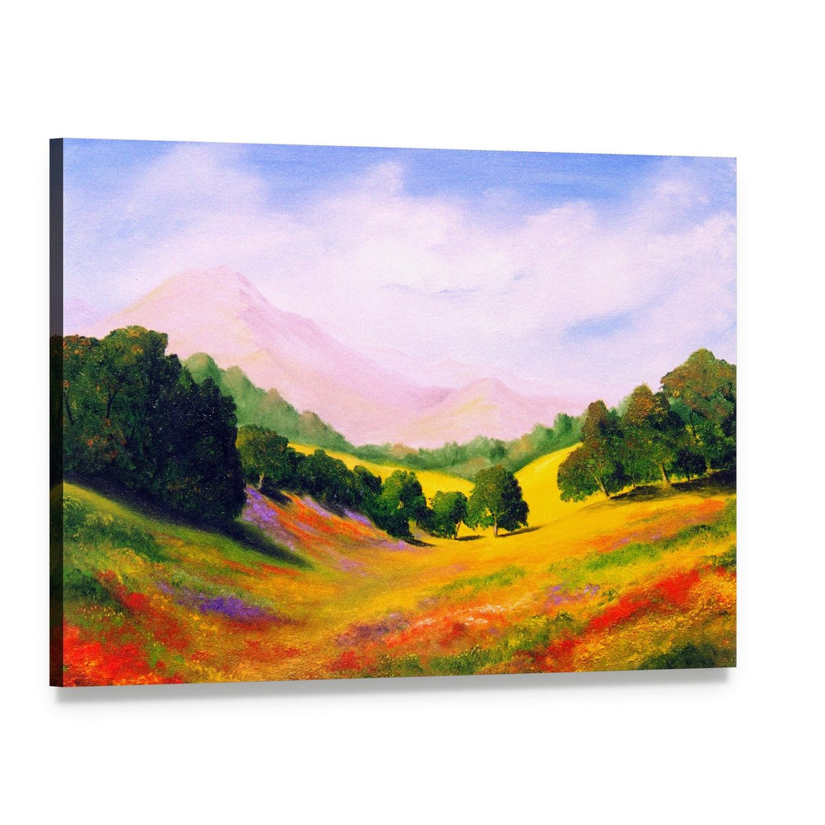 Rolling Hills with Wildflowers Canvas Wall Art, single panel gallery wrapped canvas, angled product view