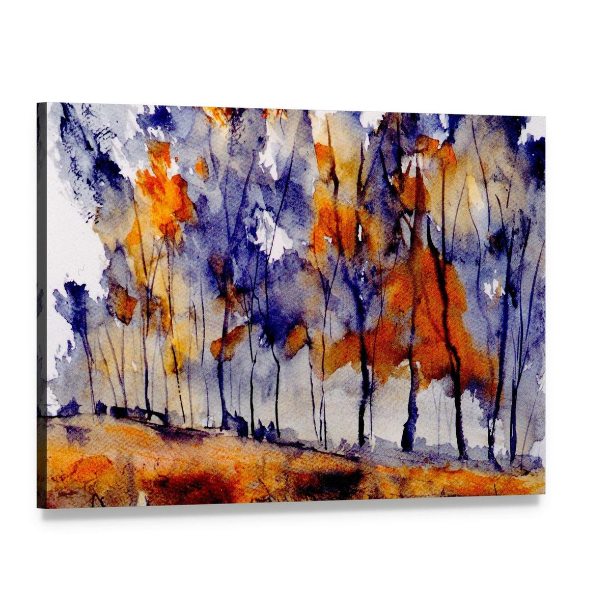 Rough Watercolor Painting of Trees Canvas Wall Art, single panel gallery wrapped canvas, angled product view