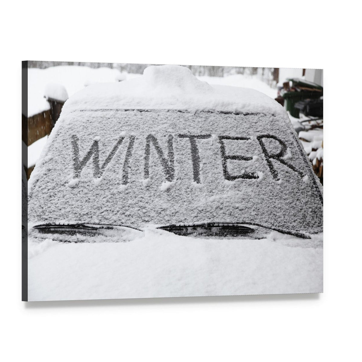 Winter with Snow Flakes on Car Screen Canvas Wall Art, single panel gallery wrapped canvas, angled product view