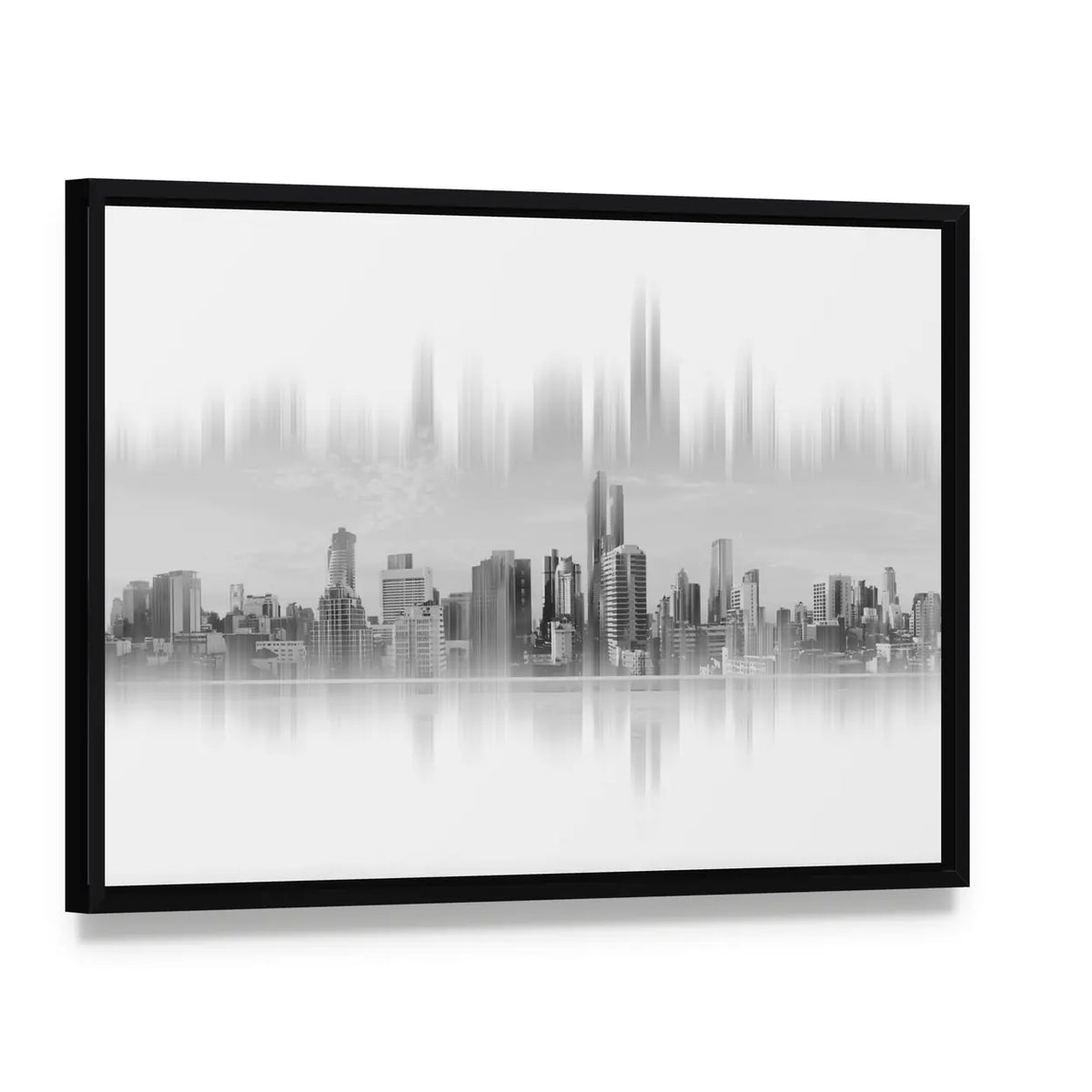 City Network Connection Canvas Wall Art, framed canvas in a black floater frame, angled product view