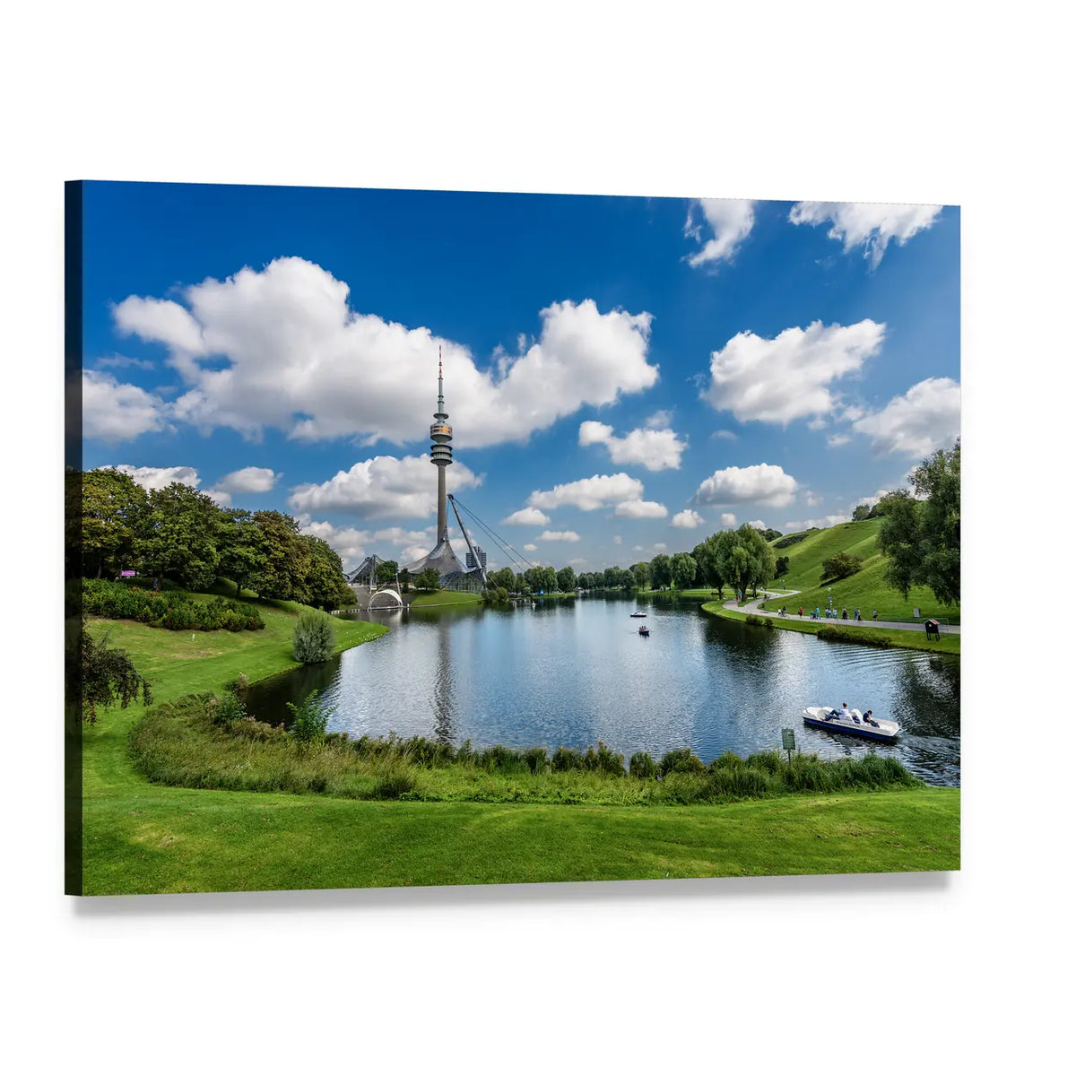 Olympic Lake at Olympiapark, Munich Canvas Wall Art, single panel gallery wrapped canvas, angled product view