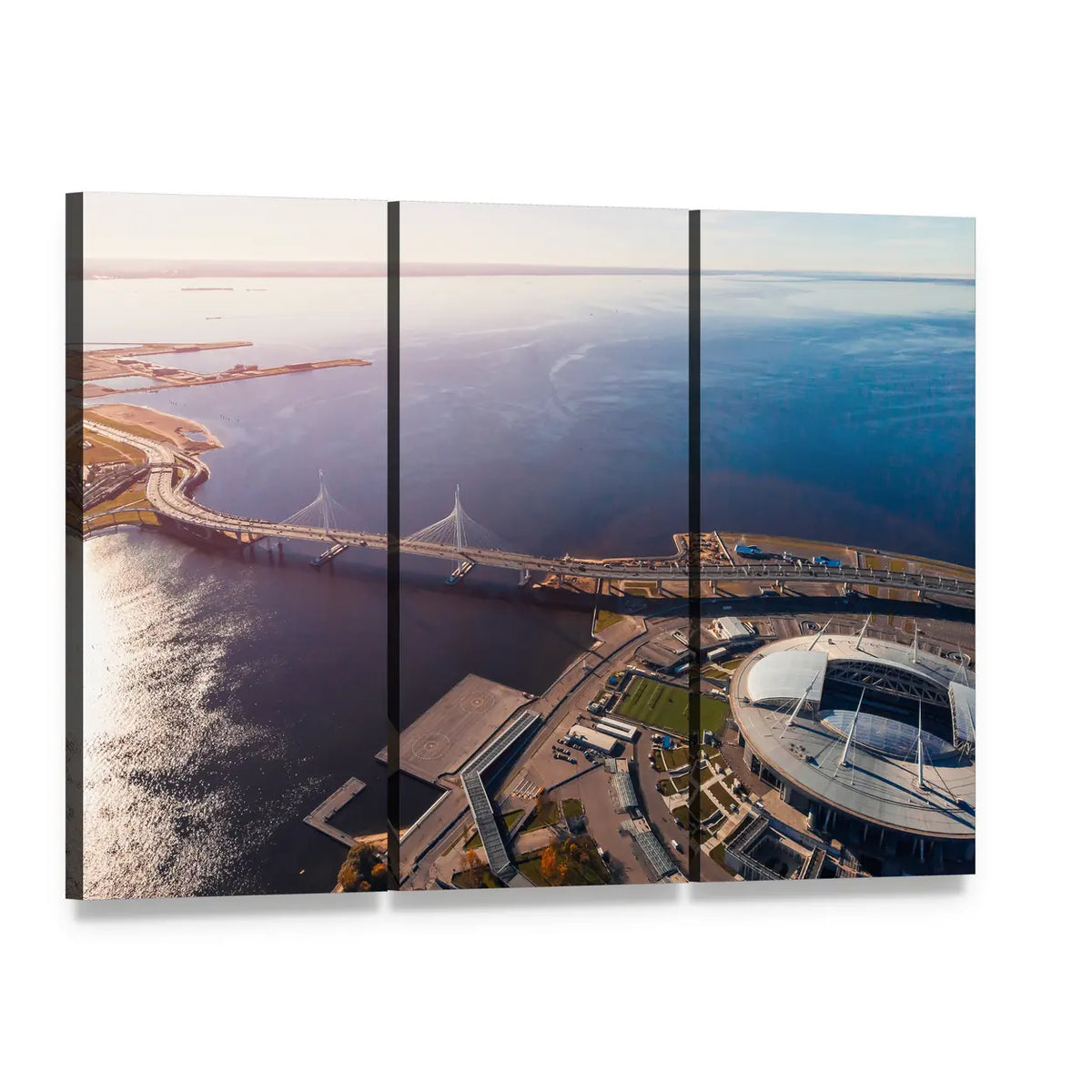 Aerial View of Zenit Arena, Russia Canvas Wall Art, 3 panel 3 Horizontal layout gallery wrapped canvas set, angled product view