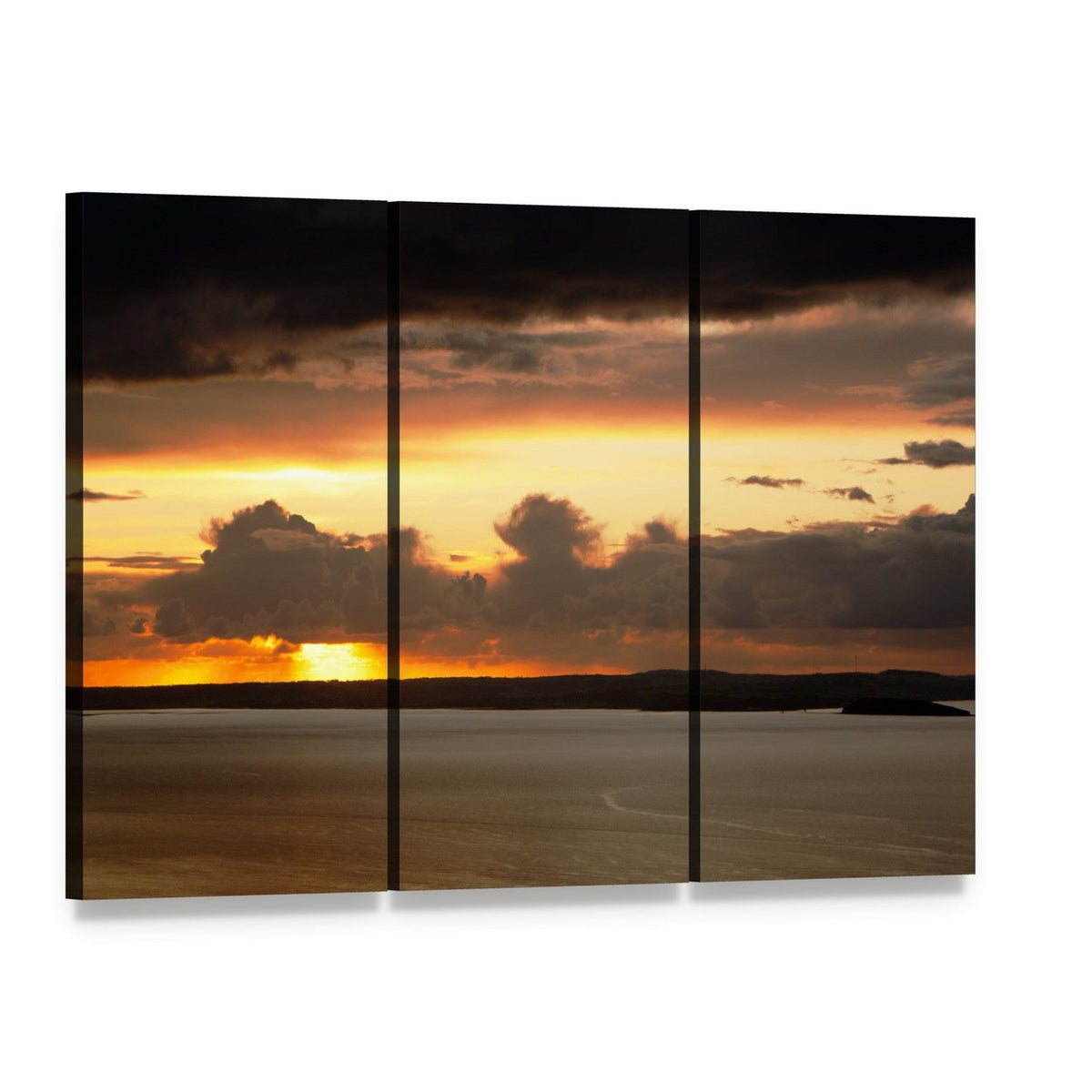 Sunset Over Anglesey Canvas Wall Art, 3 panel 3 Horizontal layout gallery wrapped canvas set, angled product view