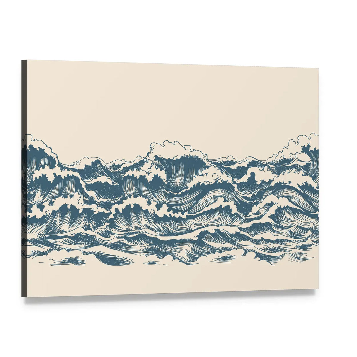 Ocean Waves Woodblock Sketch Canvas Wall Art, single panel gallery wrapped canvas, angled product view