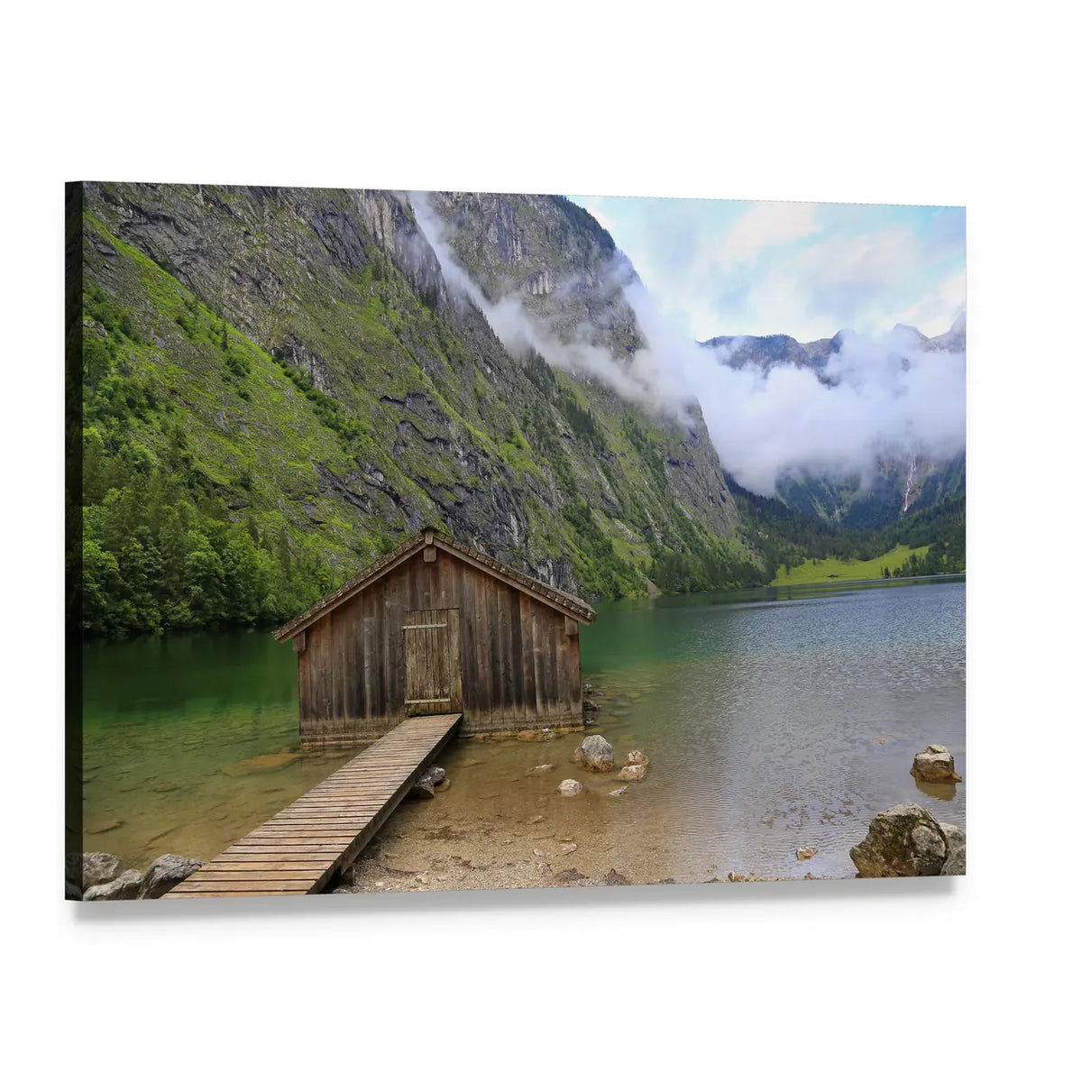 House at Obersee Lake Canvas Wall Art, single panel gallery wrapped canvas, angled product view