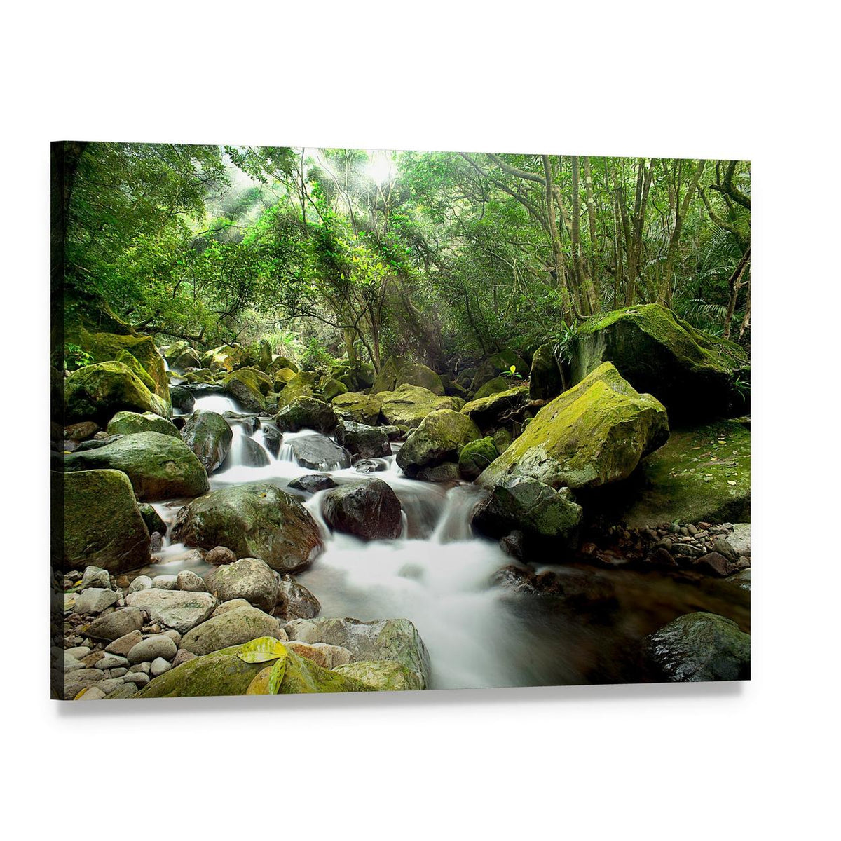 Beautiful Mountain River Canvas Wall Art, single panel gallery wrapped canvas, angled product view