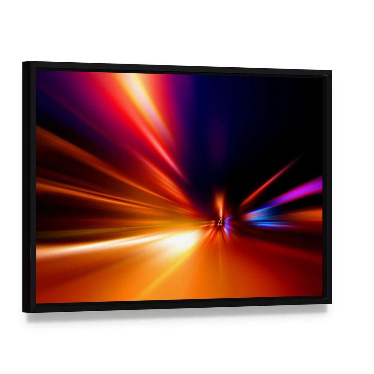 Speed Motion on Night Road Canvas Wall Art, framed canvas in a black floater frame, angled product view