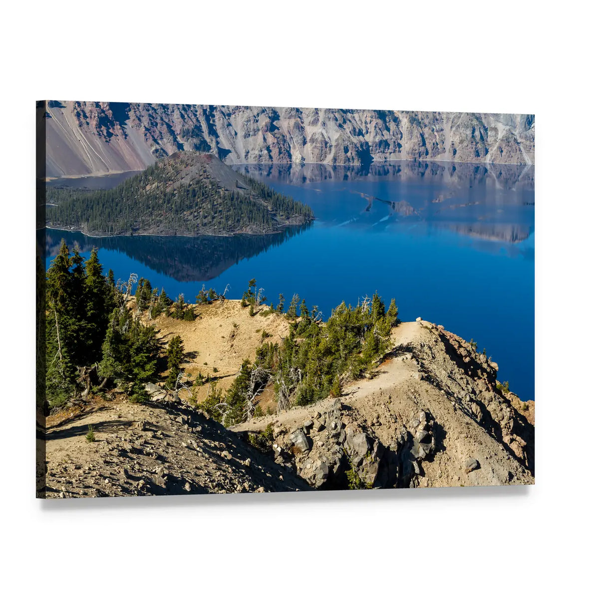 Day at Crater Lake Canvas Wall Art, single panel gallery wrapped canvas, angled product view