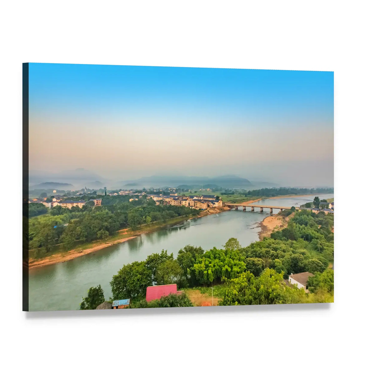 Bridge Over Bund River Canvas Wall Art, single panel gallery wrapped canvas, angled product view