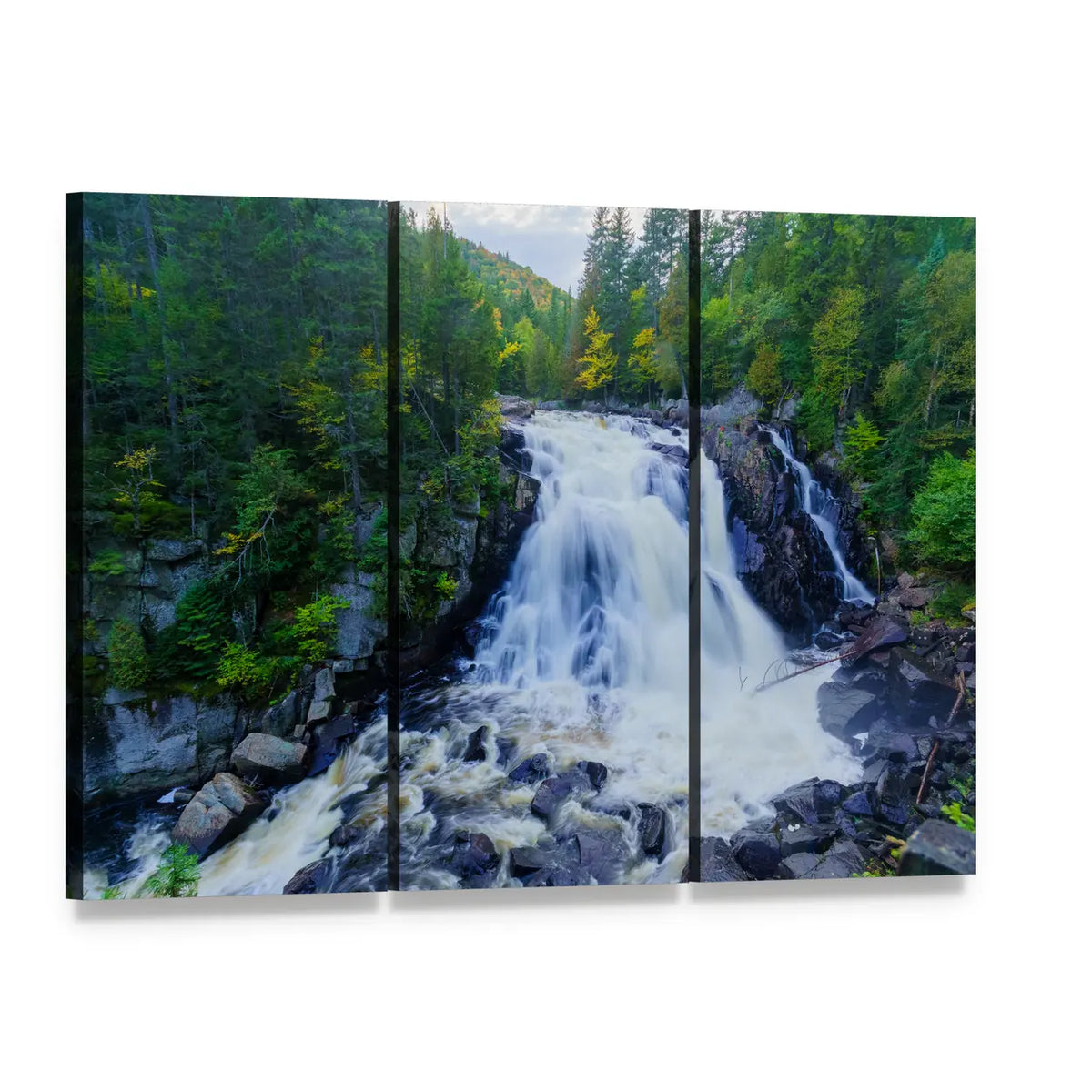 Diable Waterfall in Canada Canvas Wall Art, 3 panel 3 Horizontal layout gallery wrapped canvas set, angled product view