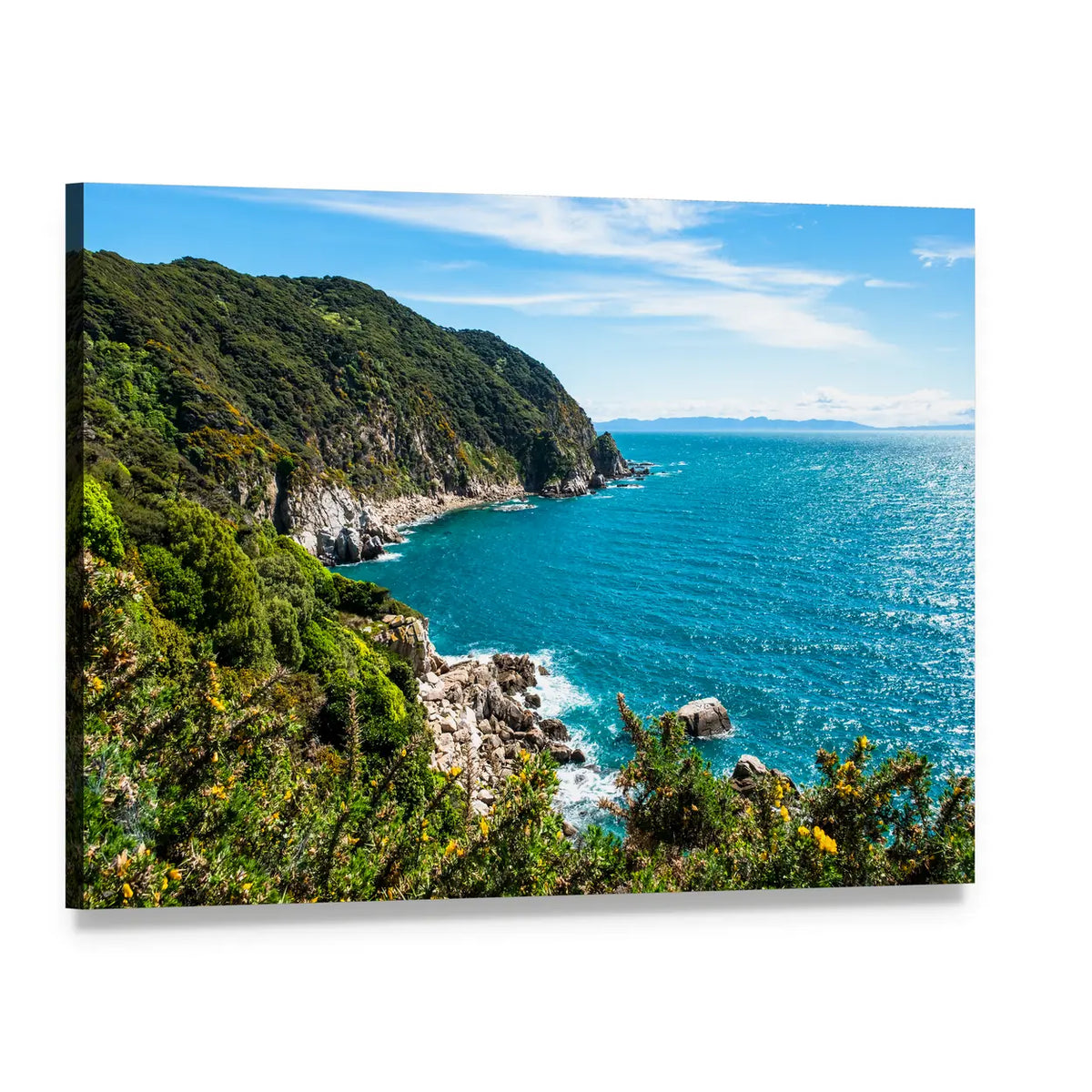 Coastline of Abel Tasman National Park Canvas Wall Art, single panel gallery wrapped canvas, angled product view