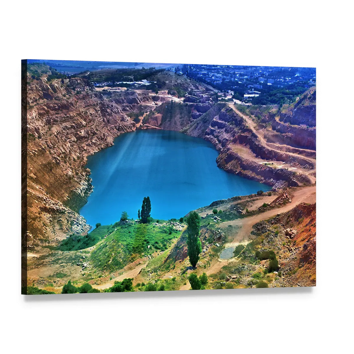 Heart-shaped Turquoise Quarry Lake Canvas Wall Art, single panel gallery wrapped canvas, angled product view