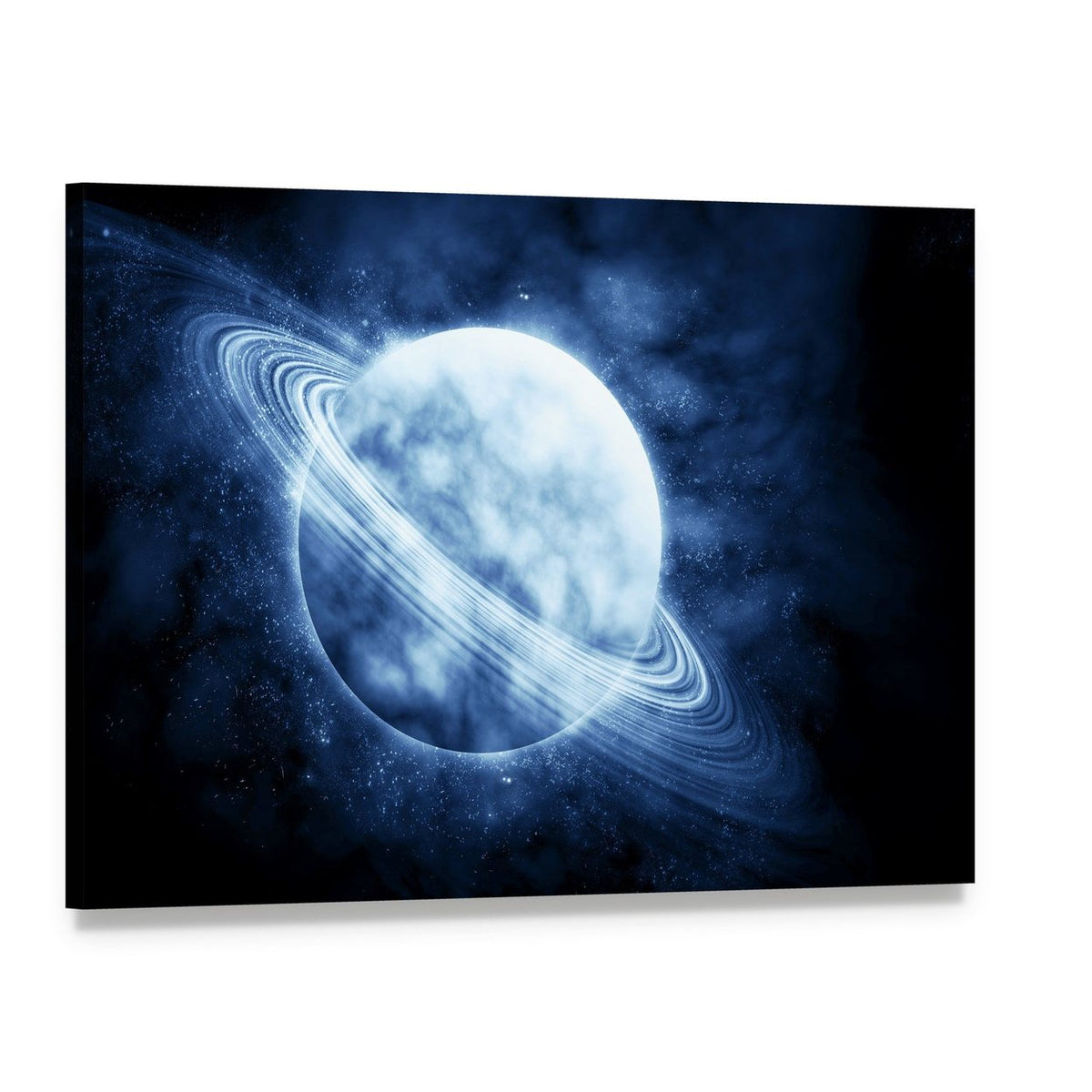 Blue Planet in Space Canvas Wall Art, single panel gallery wrapped canvas, angled product view