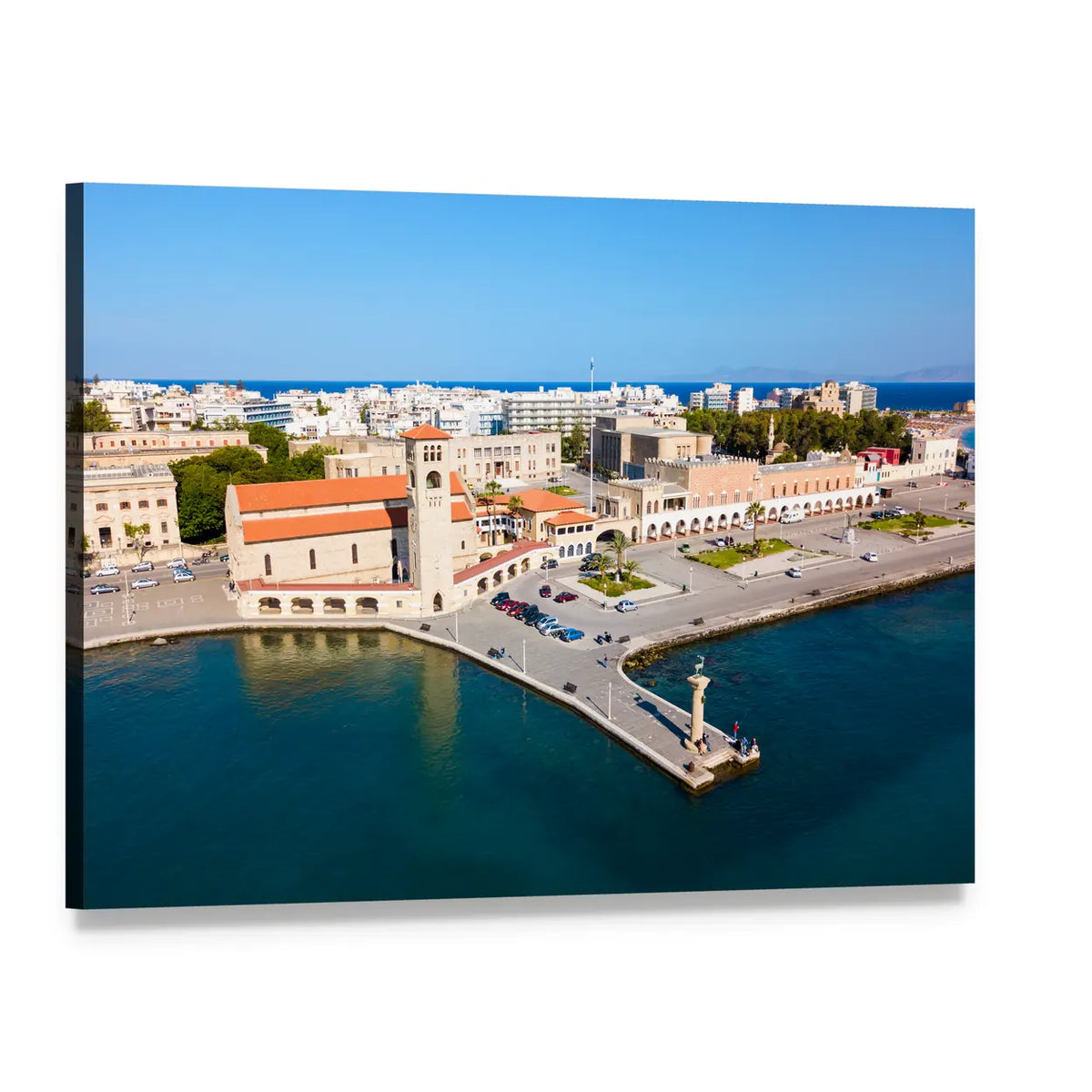 Rhodes Island Harbor Aerial View Canvas Wall Art, single panel gallery wrapped canvas, angled product view