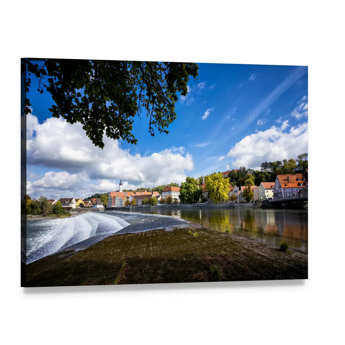 Autumn River at Landsberg Am Lech Canvas Wall Art, single panel gallery wrapped canvas, angled product view