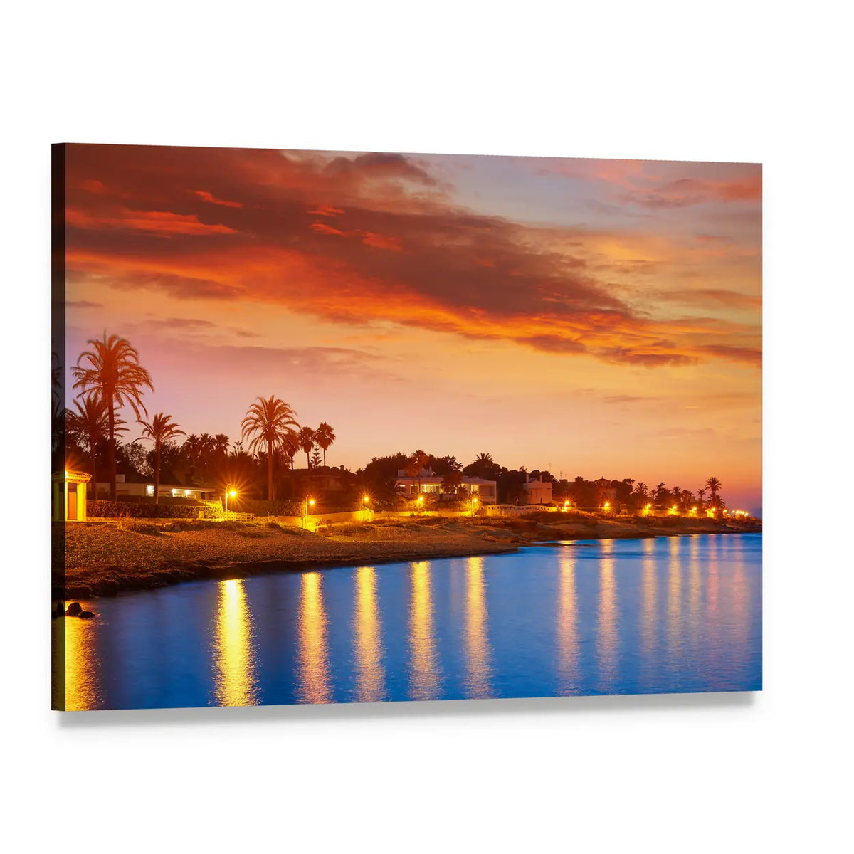 Denia Sunset Skyline Canvas Wall Art, single panel gallery wrapped canvas, angled product view