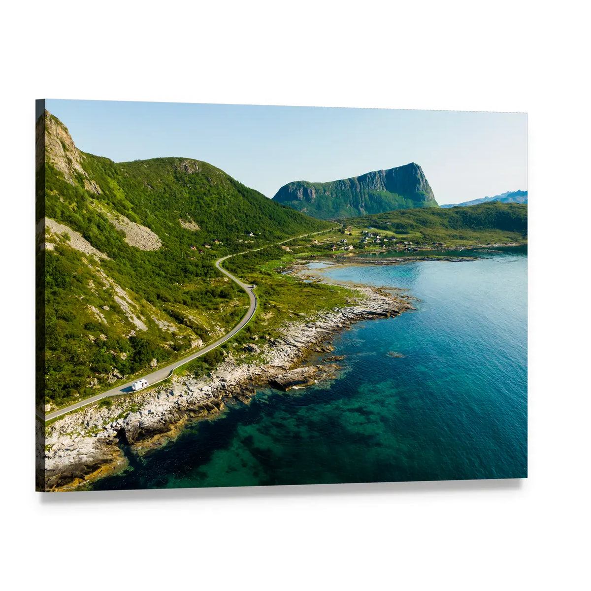 Vestvagoy Coast with Winding Road Canvas Wall Art, single panel gallery wrapped canvas, angled product view