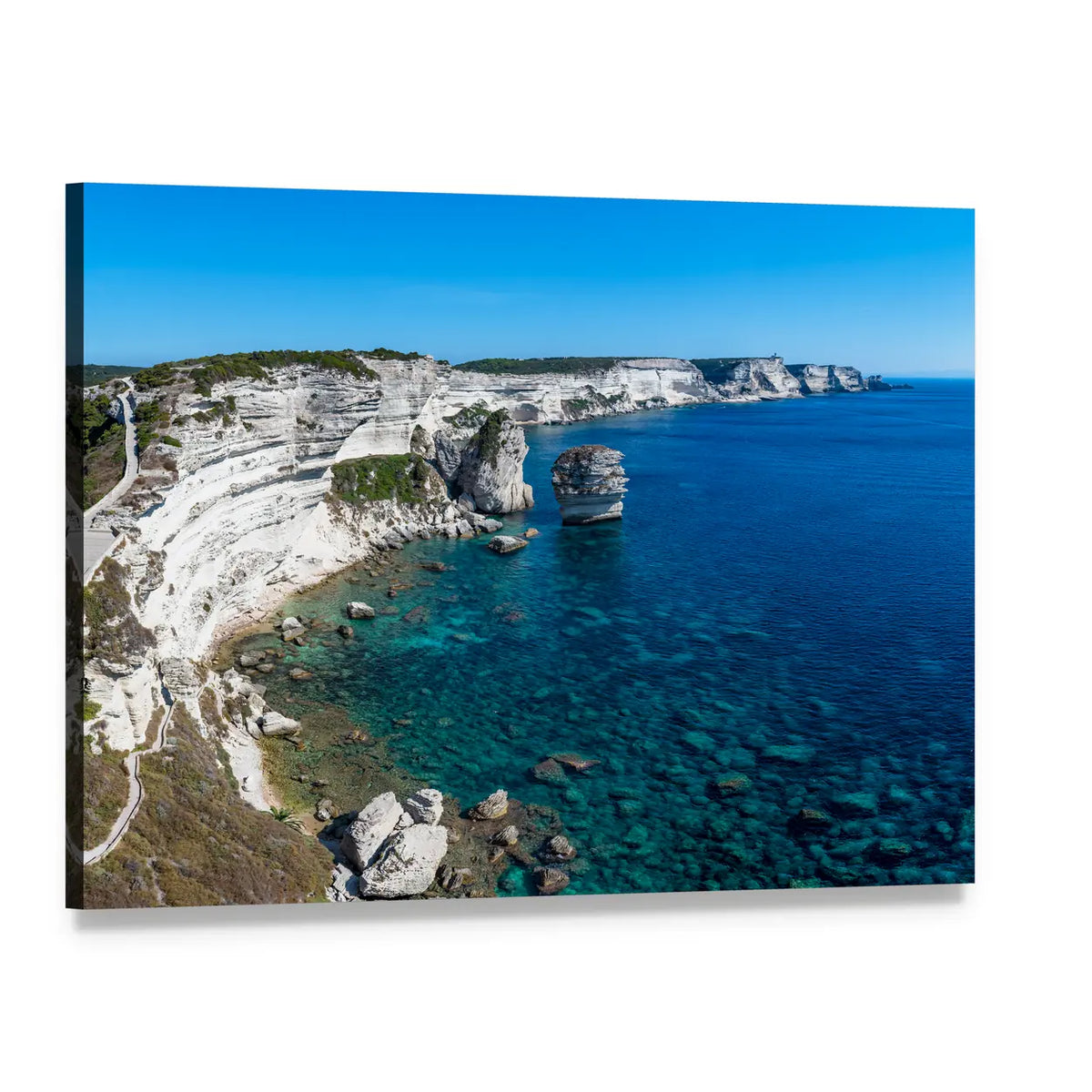 Cliffs of Bonifacio with Turquoise Water Canvas Wall Art, single panel gallery wrapped canvas, angled product view