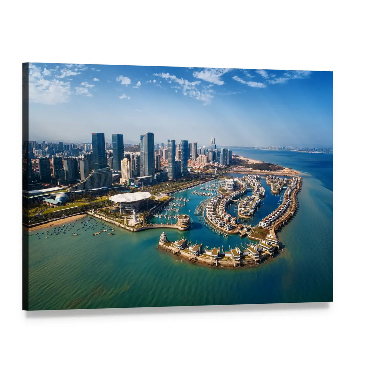 Aerial View of Xiamen Harbor Canvas Wall Art, single panel gallery wrapped canvas, angled product view