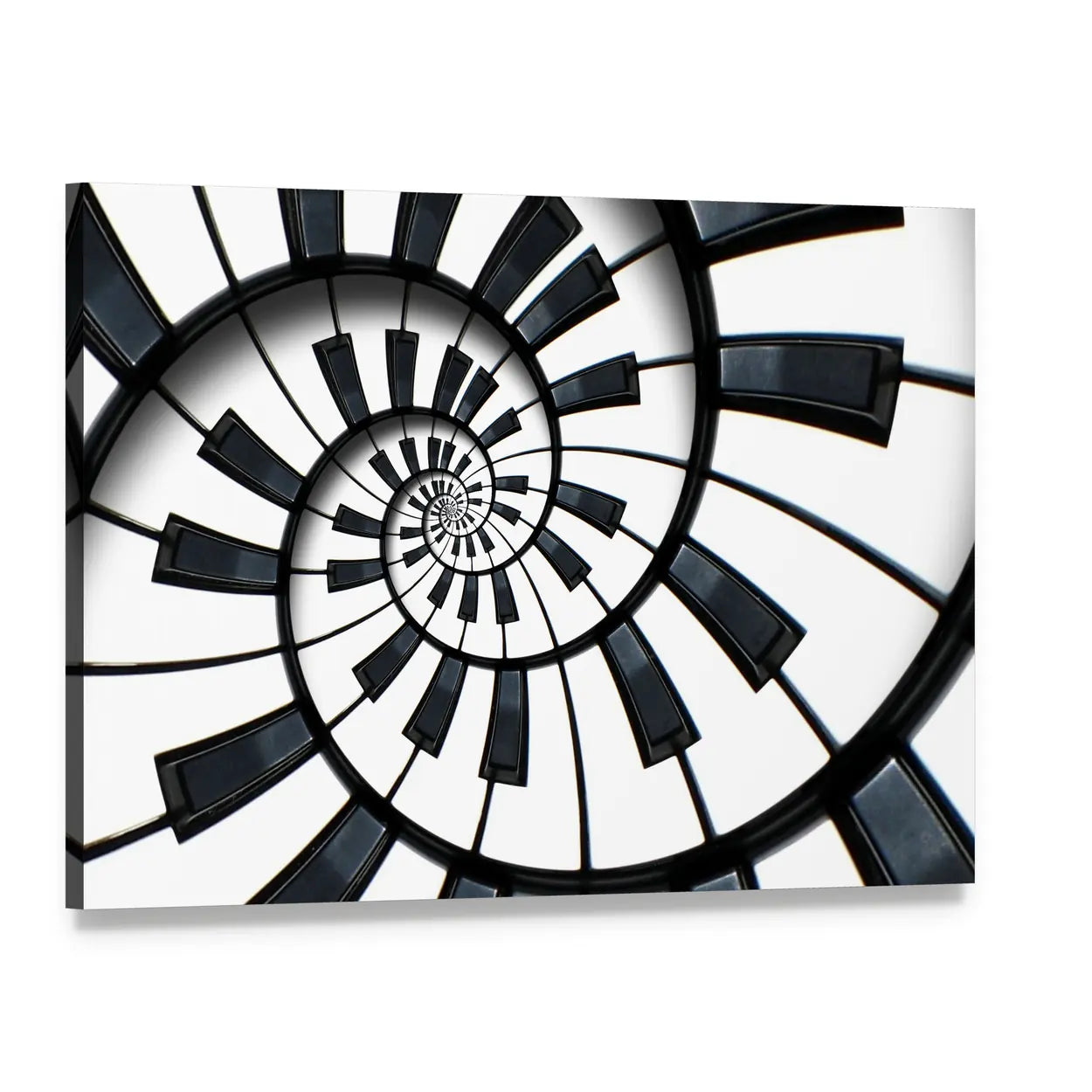 Spiral Piano Keyboard Canvas Wall Art, single panel gallery wrapped canvas, angled product view
