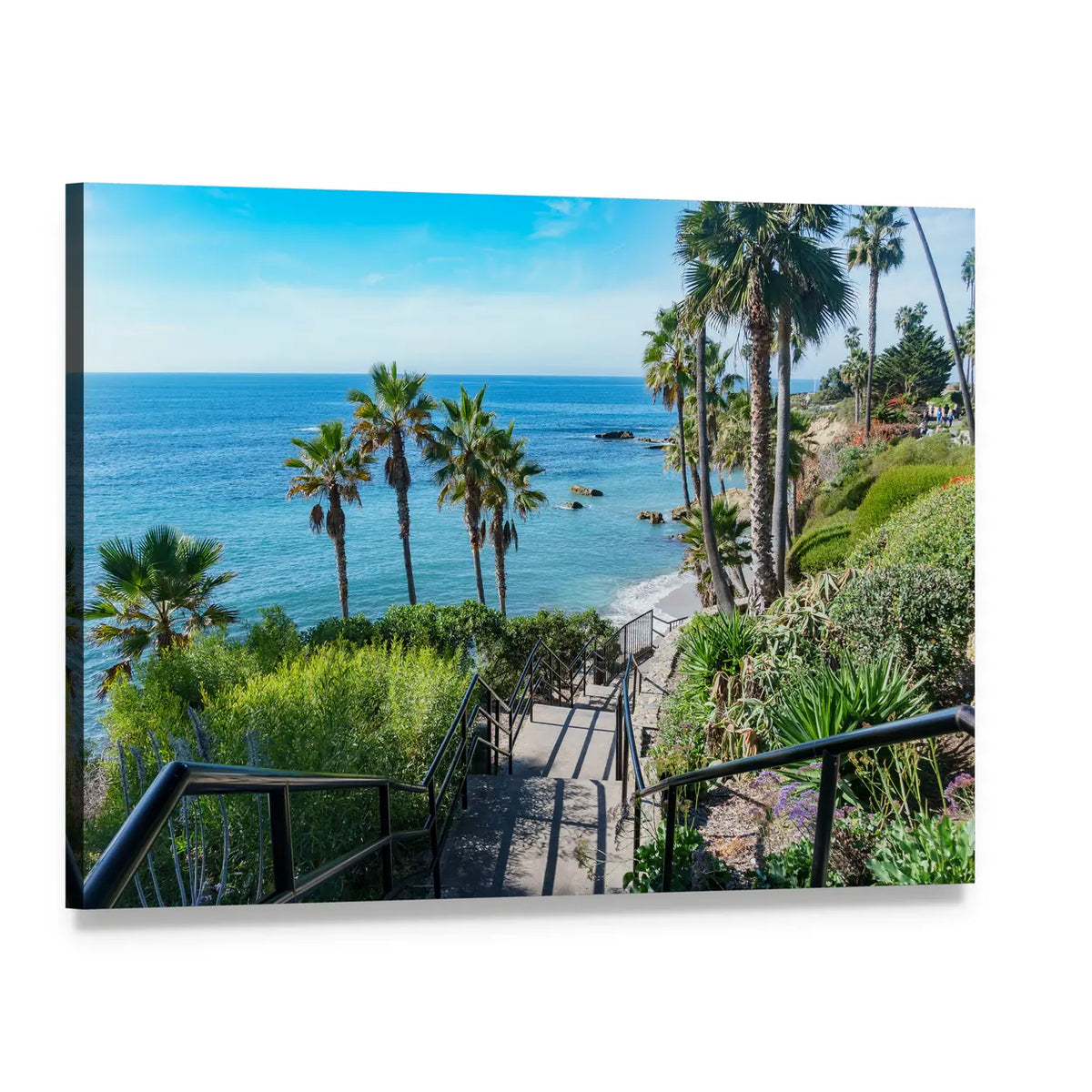 Stone Staircase to Turquoise Ocean Canvas Wall Art, single panel gallery wrapped canvas, angled product view