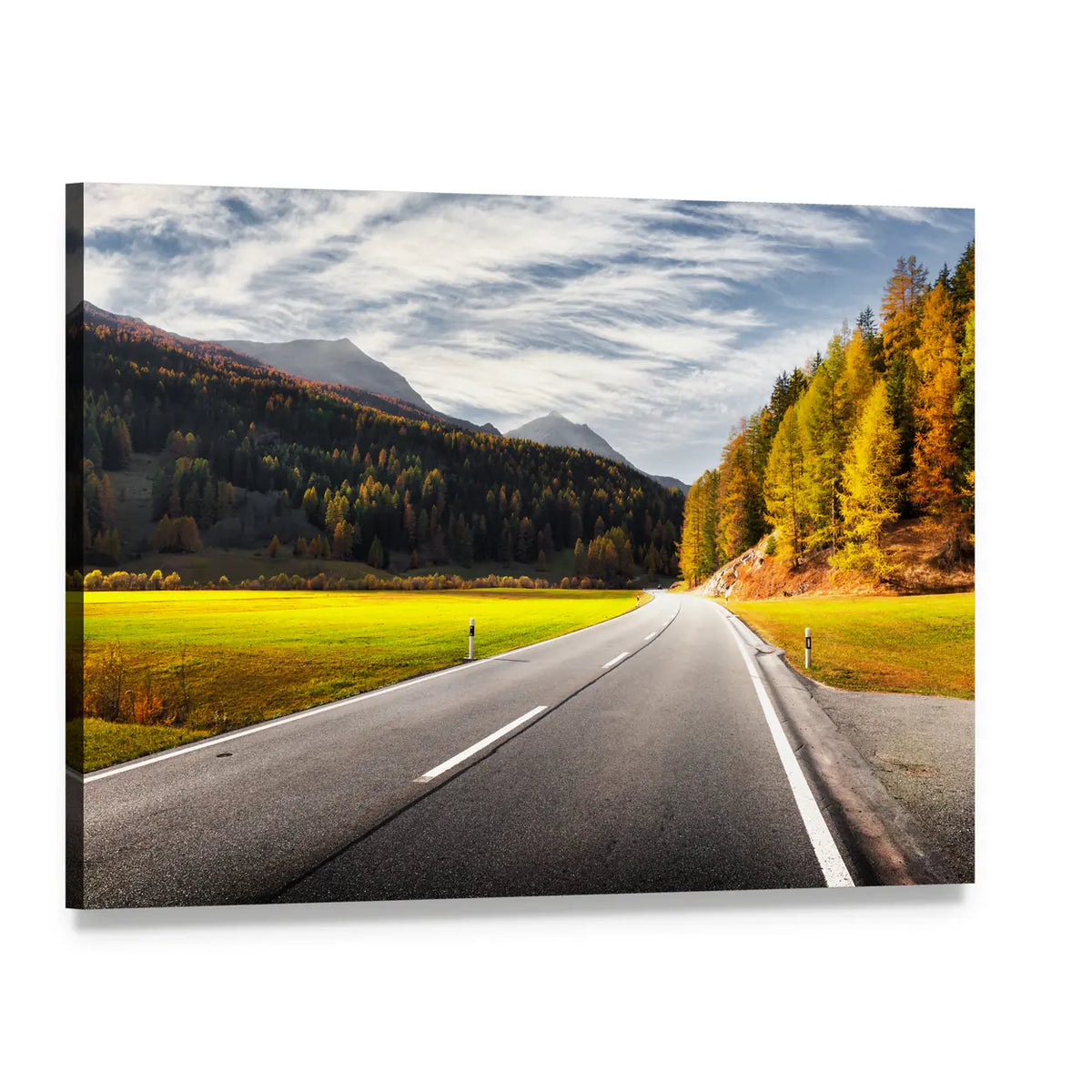 Alpine Road in Switzerland Canvas Wall Art, single panel gallery wrapped canvas, angled product view