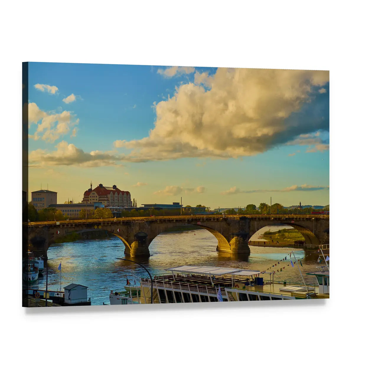 Dresden Baroque Bridge at Golden Hour Canvas Wall Art, single panel gallery wrapped canvas, angled product view