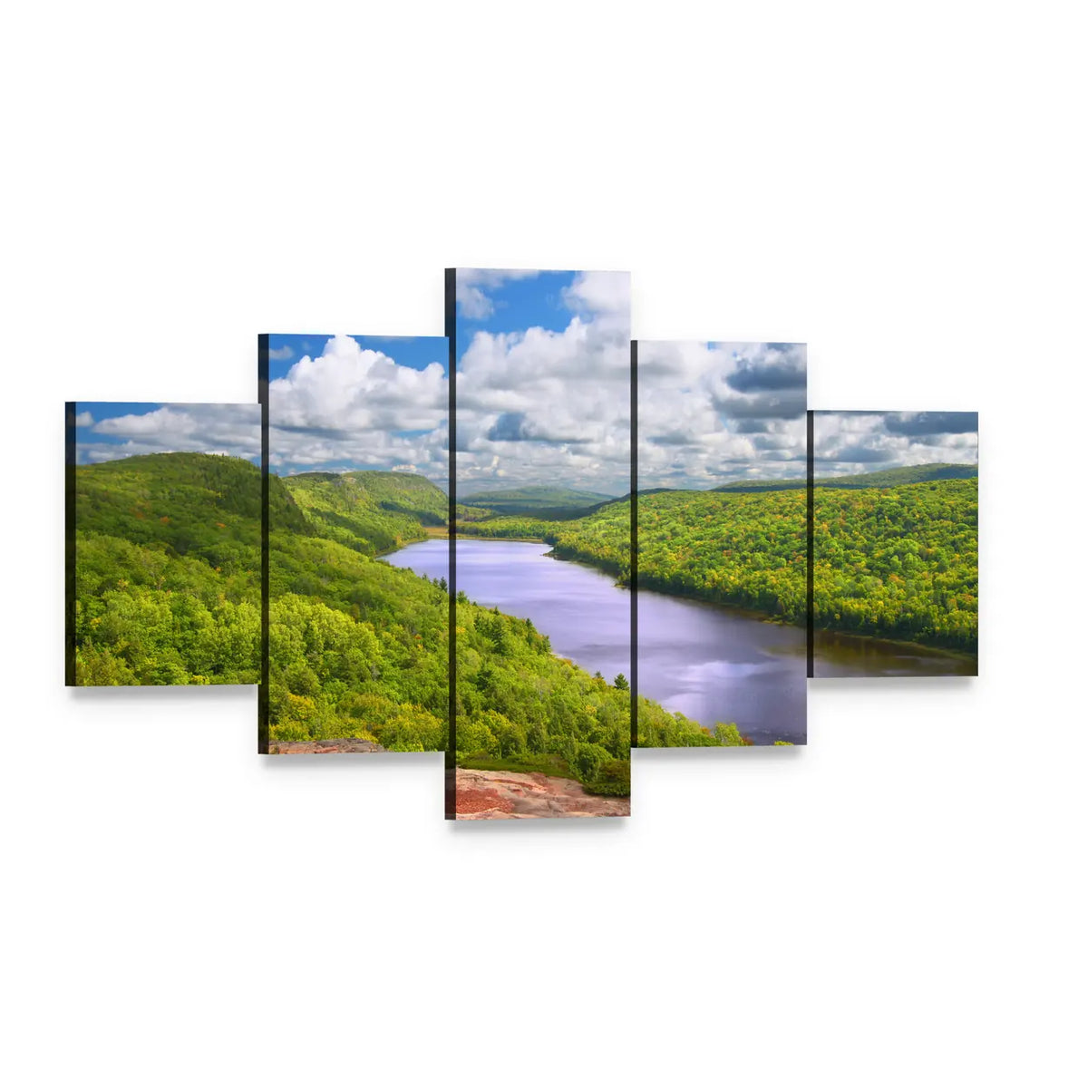 Lake of the Clouds Landscape Canvas Wall Art, 5 panel 5 Star layout gallery wrapped canvas set, angled product view