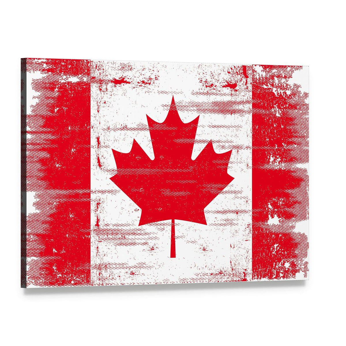 Distressed Canadian Flag Canvas Wall Art, single panel gallery wrapped canvas, angled product view