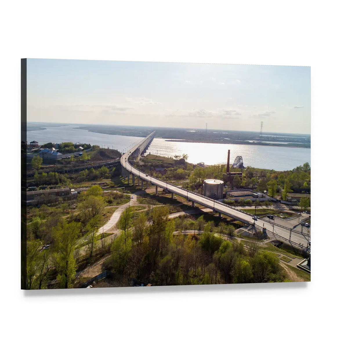 Khabarovsk Bridge Aerial View Canvas Wall Art, single panel gallery wrapped canvas, angled product view