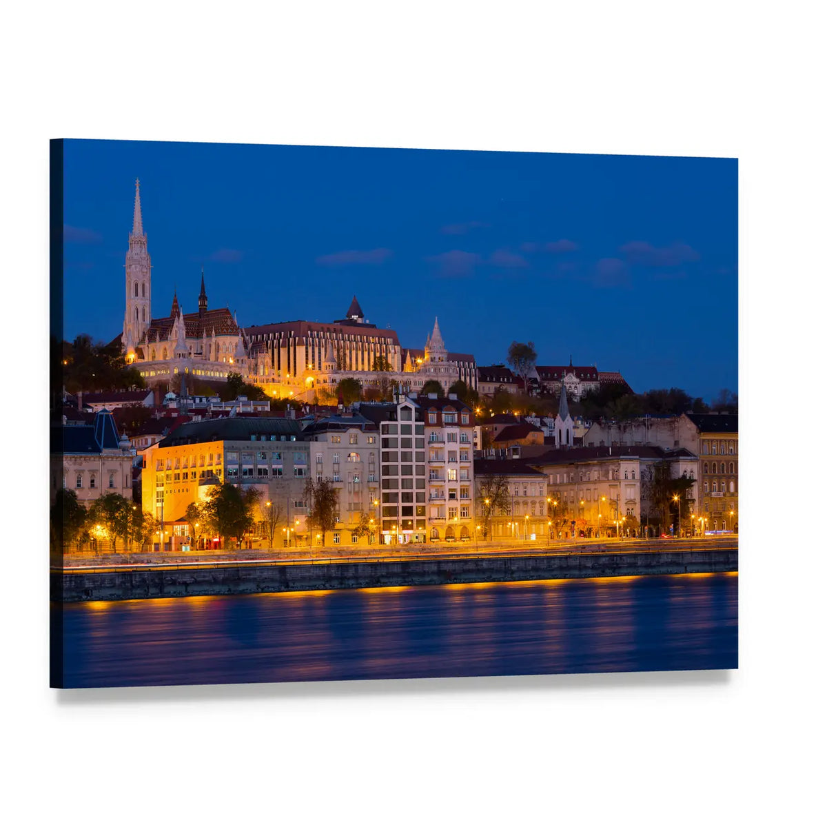 Budapest Nightscape with Matthias Church Canvas Wall Art, single panel gallery wrapped canvas, angled product view