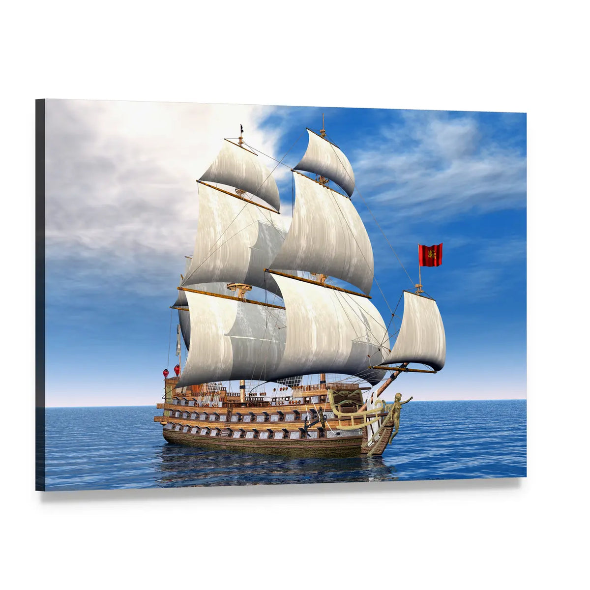 French Tall Ship at Sea Canvas Wall Art, single panel gallery wrapped canvas, angled product view