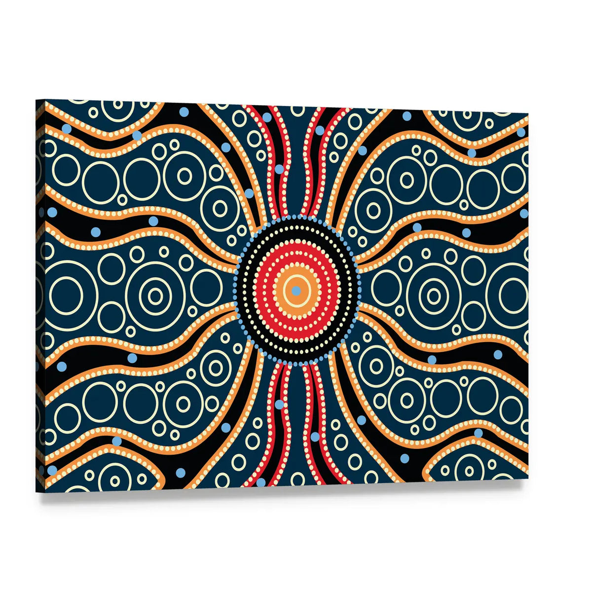 Blue Mandala Connection Canvas Wall Art, single panel gallery wrapped canvas, angled product view