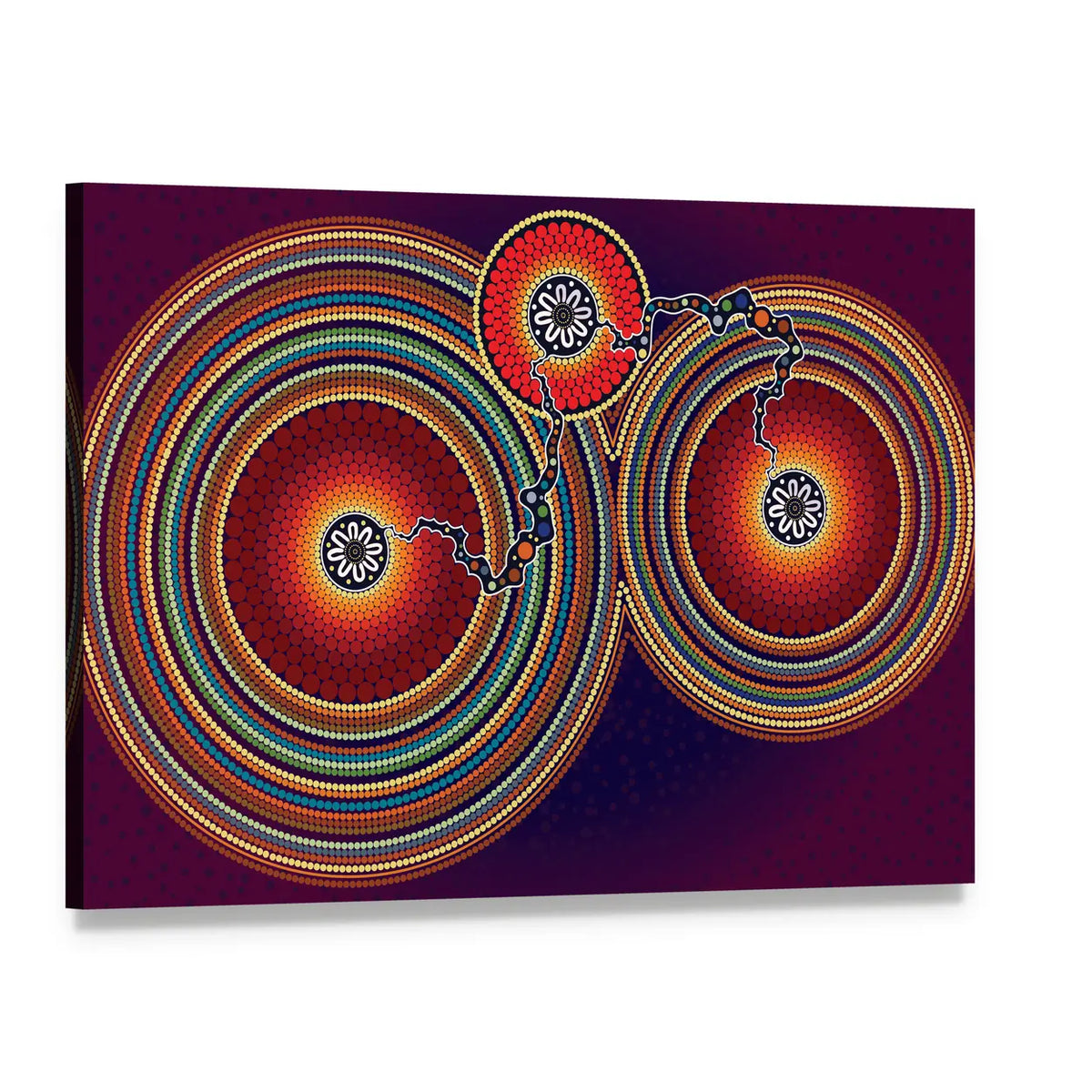 Aboriginal Dot Mandala Connection Canvas Wall Art, single panel gallery wrapped canvas, angled product view