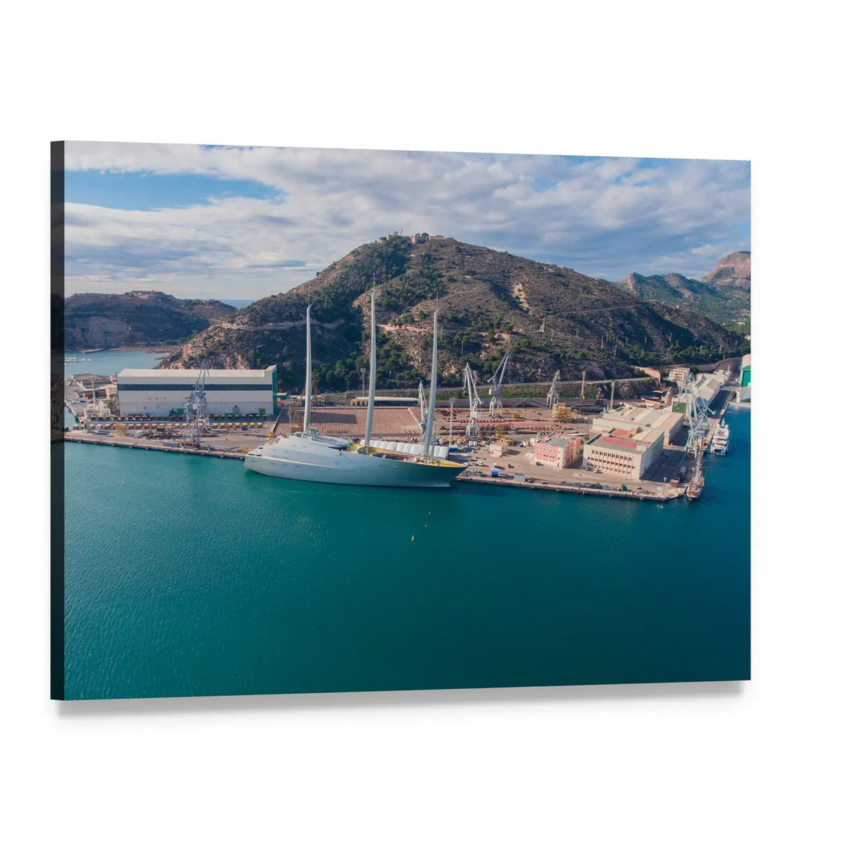 Largest Sailing Yacht in Spain Canvas Wall Art, single panel gallery wrapped canvas, angled product view