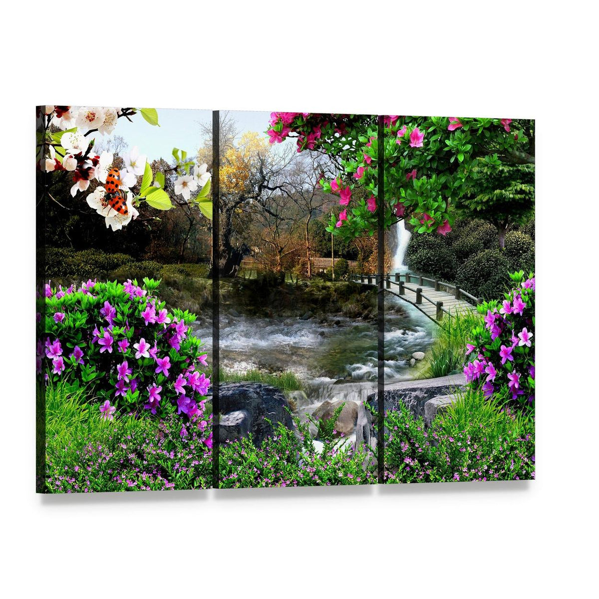 The Four Seasons Canvas Wall Art, 3 panel 3 Horizontal layout gallery wrapped canvas set, angled product view