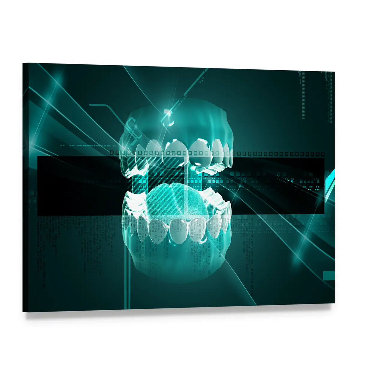 Digital Jaw and Teeth Illustration Canvas Wall Art, single panel gallery wrapped canvas, angled product view