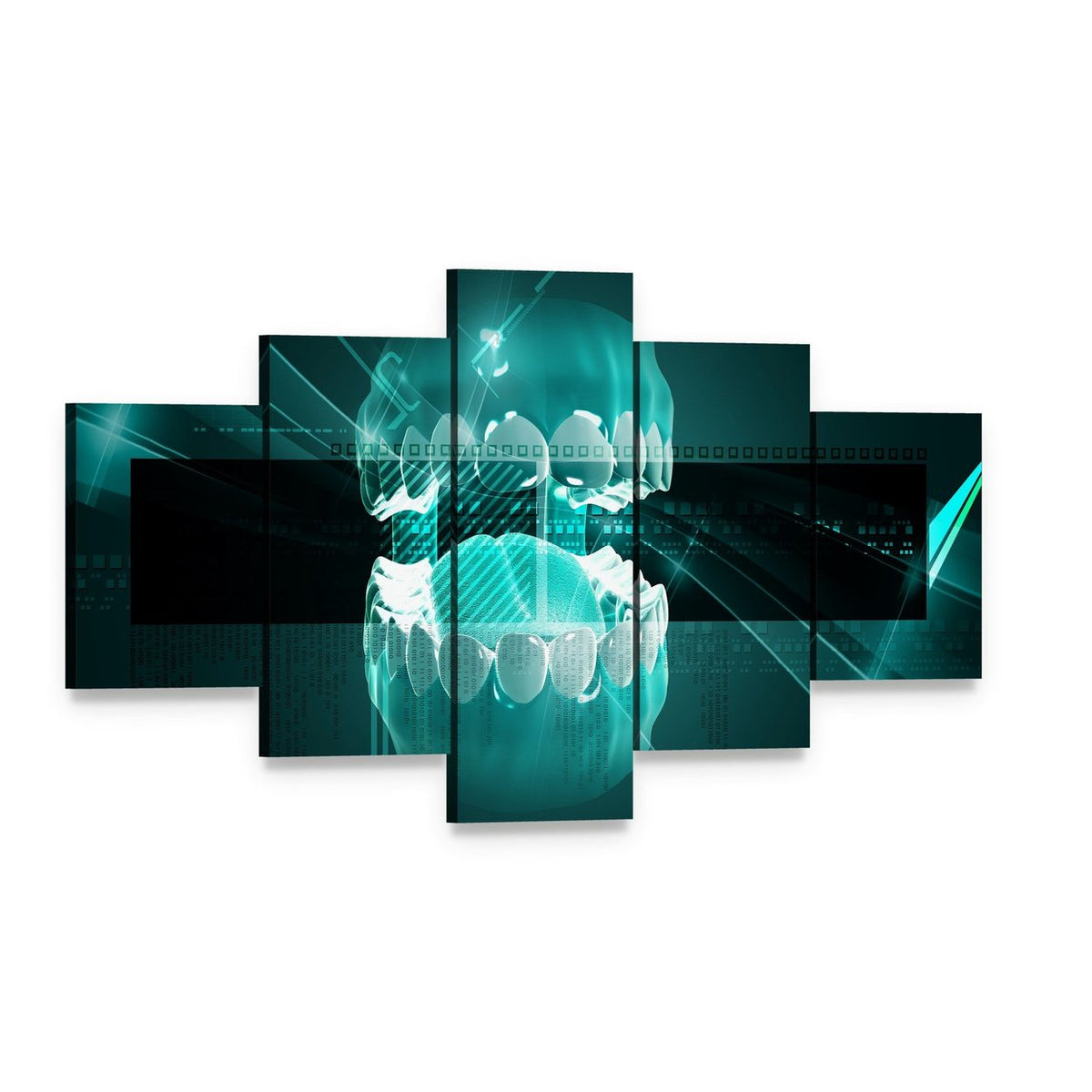 3d Digital Teeth Illustration Canvas Wall Art, 5 panel 5 Star layout gallery wrapped canvas set, angled product view
