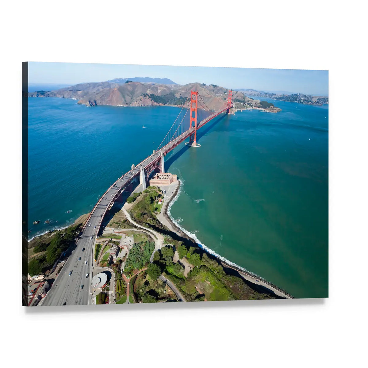 Golden Gate Bridge Over San Francisco Bay Canvas Wall Art, single panel gallery wrapped canvas, angled product view