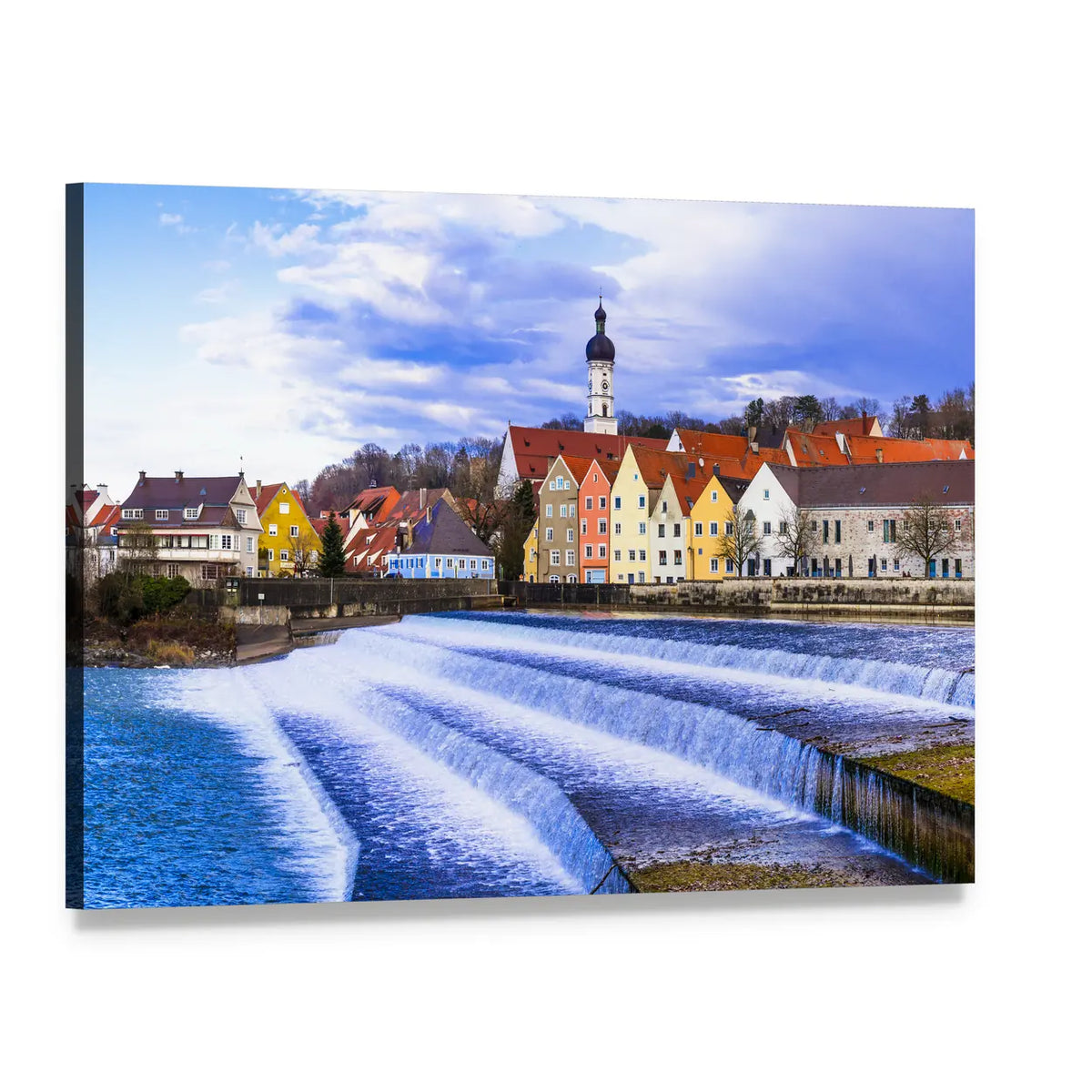 Landsberg Am Lech River Weir Canvas Wall Art, single panel gallery wrapped canvas, angled product view