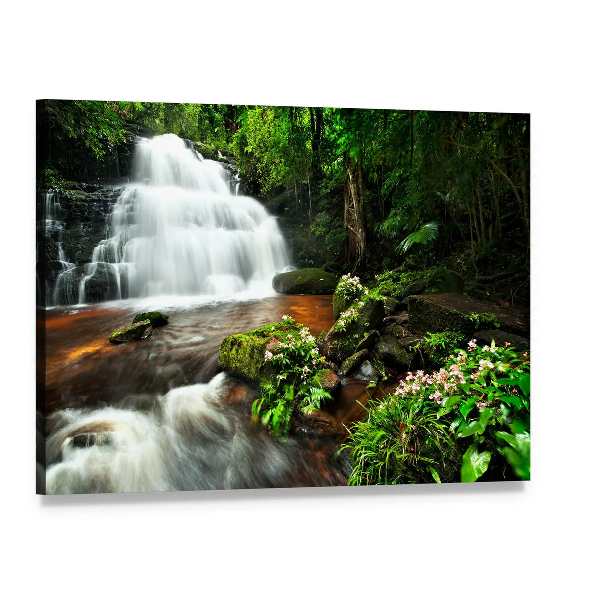 Multi-tiered Waterfall in Thai Forest Canvas Wall Art, single panel gallery wrapped canvas, angled product view