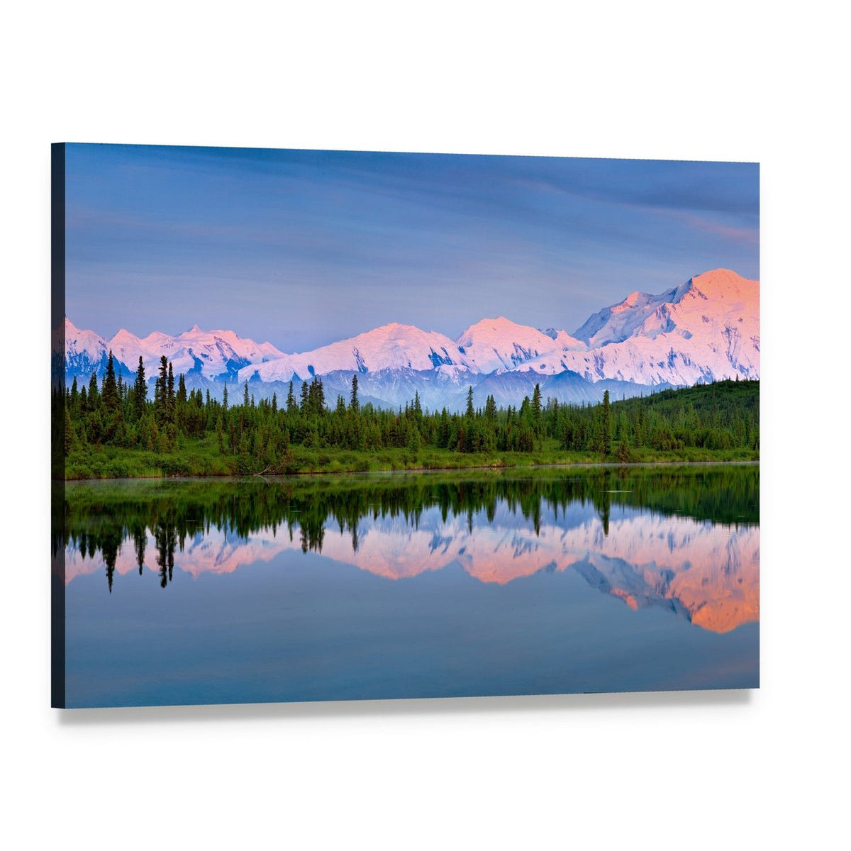 Wonder Lake Reflection Canvas Wall Art, single panel gallery wrapped canvas, angled product view