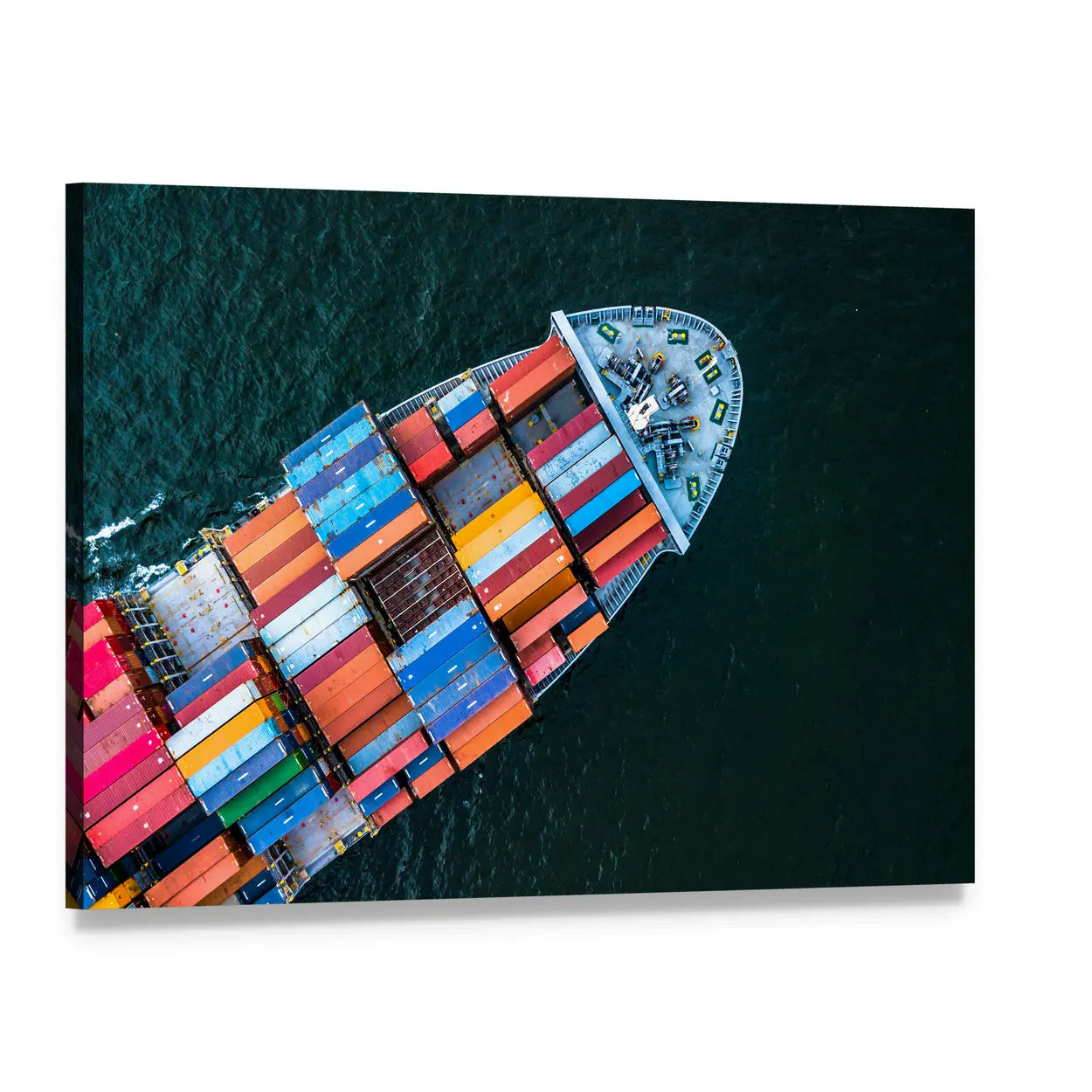 Birds-eye Cargo Ship with Containers Canvas Wall Art, single panel gallery wrapped canvas, angled product view