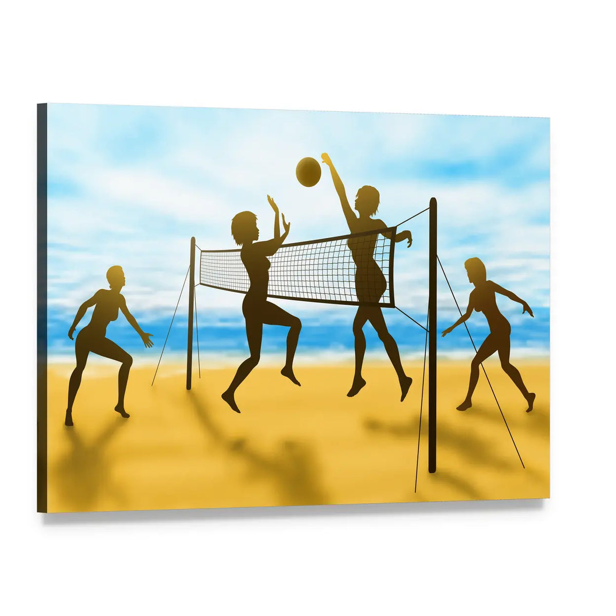 Women Playing Beach Volleyball Canvas Wall Art, single panel gallery wrapped canvas, angled product view