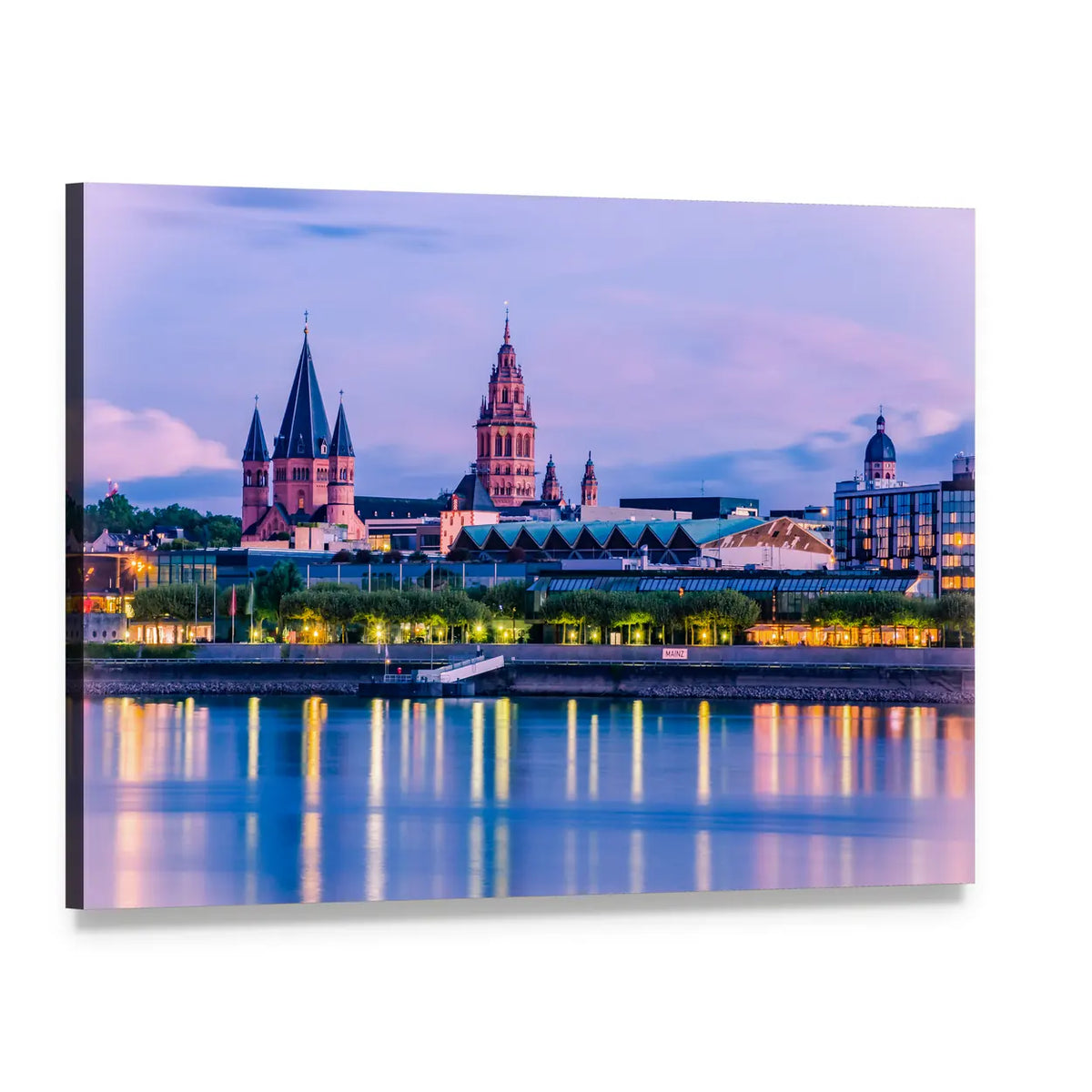 Mainz Riverfront at Dusk Canvas Wall Art, single panel gallery wrapped canvas, angled product view
