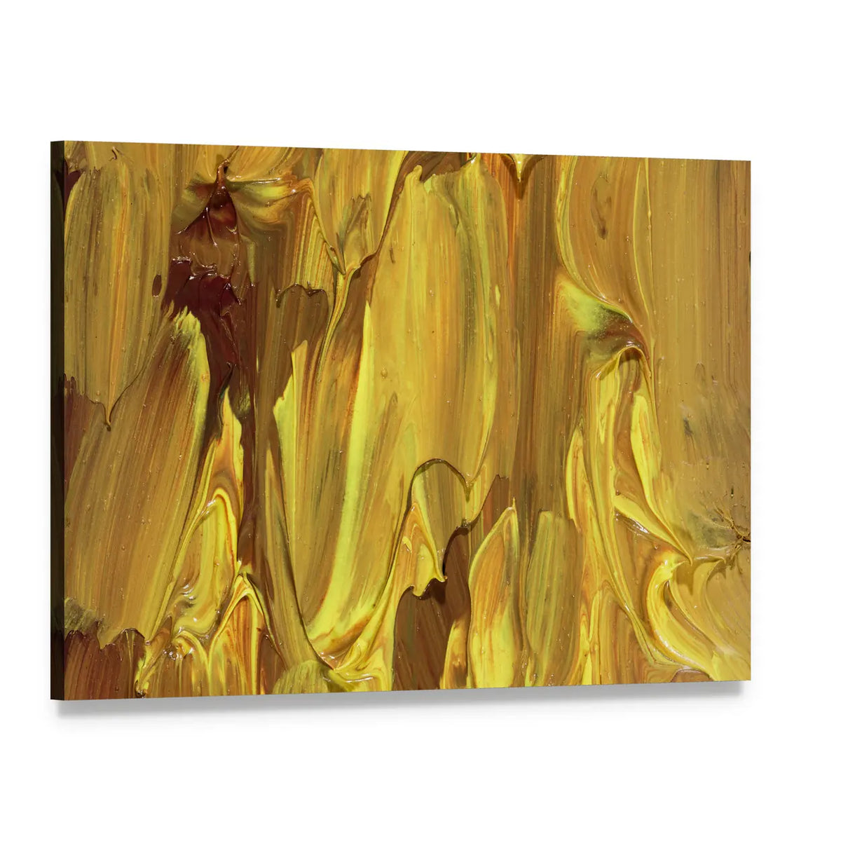 Gold Impasto Brushstrokes Abstract Canvas Wall Art, single panel gallery wrapped canvas, angled product view