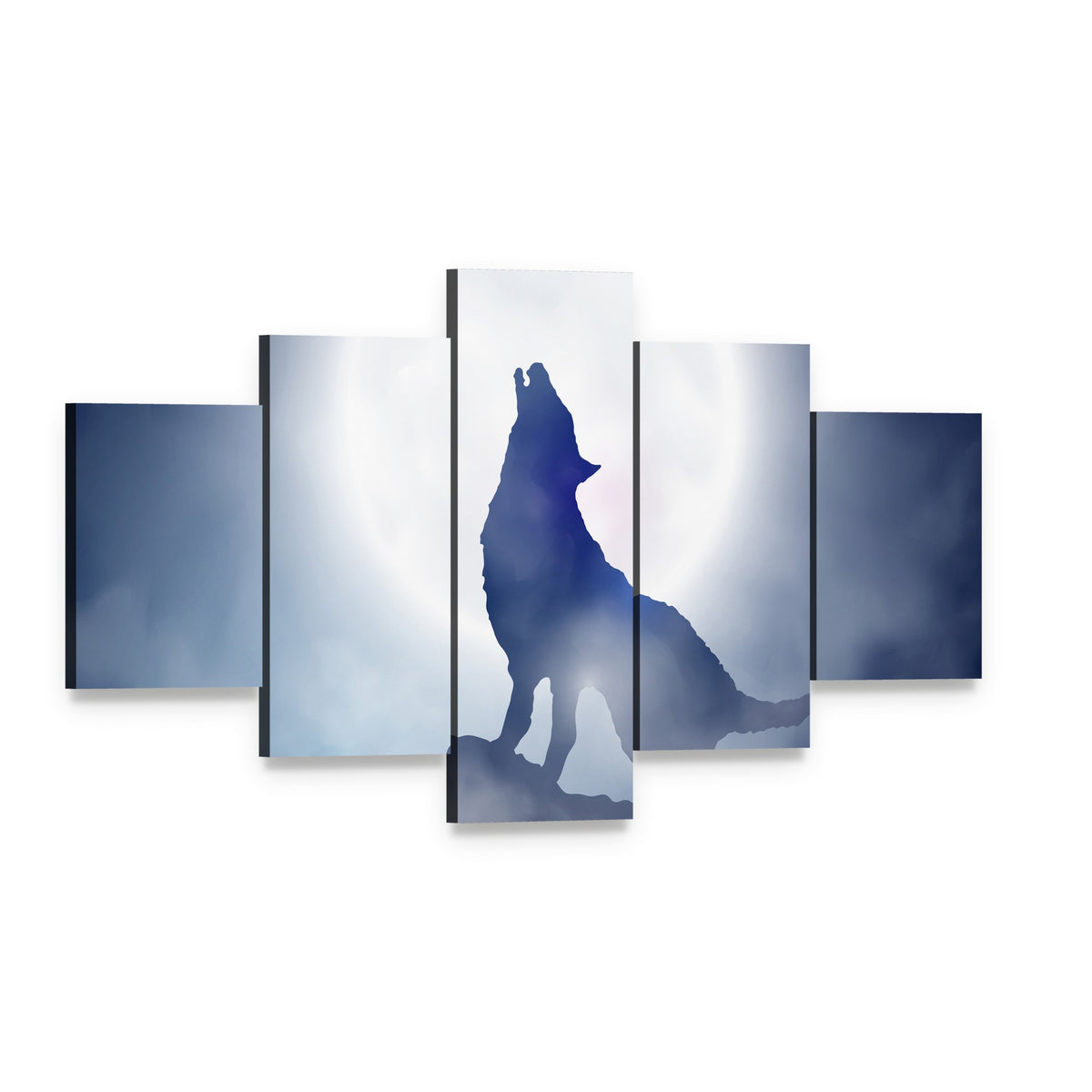 Wolf Howling at Moon Canvas Wall Art, 5 panel 5 Star layout gallery wrapped canvas set, angled product view